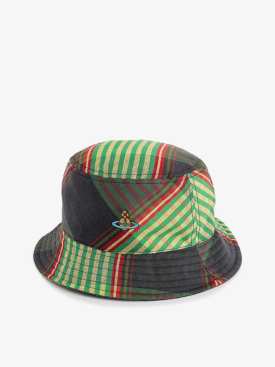 Logo-embroidered tartan-pattern cotton and linen-blend bucket hat - 1