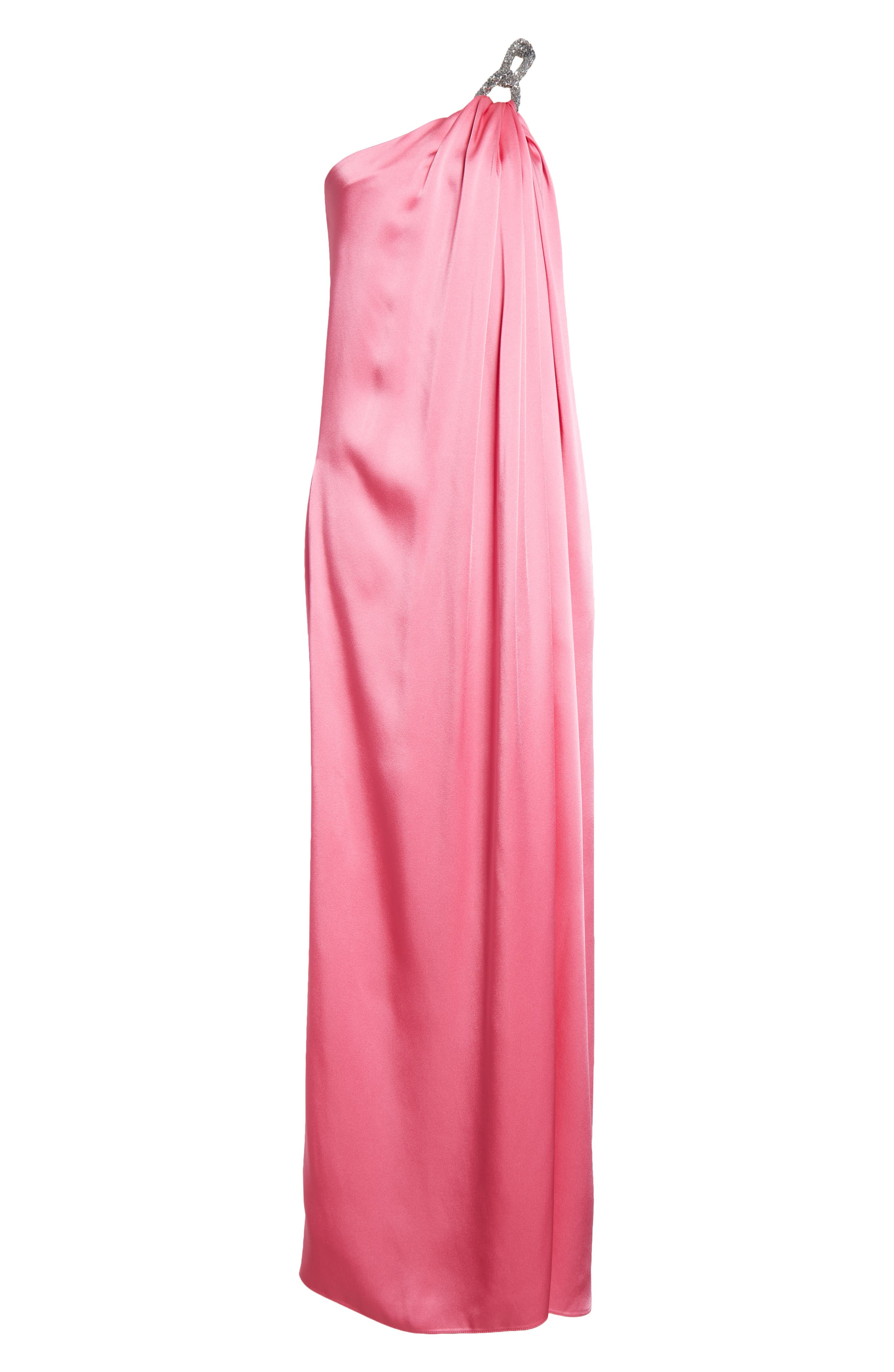 Falabella Crystal Chain Strap One-Shoulder Satin Gown - 5
