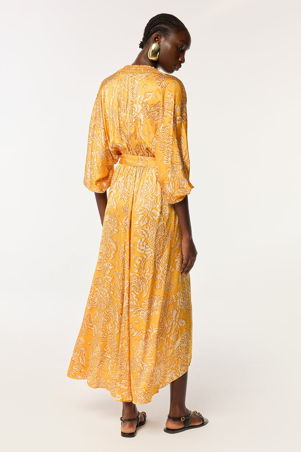 Long Dress Celie - Yellow Oriental Foulard - 3