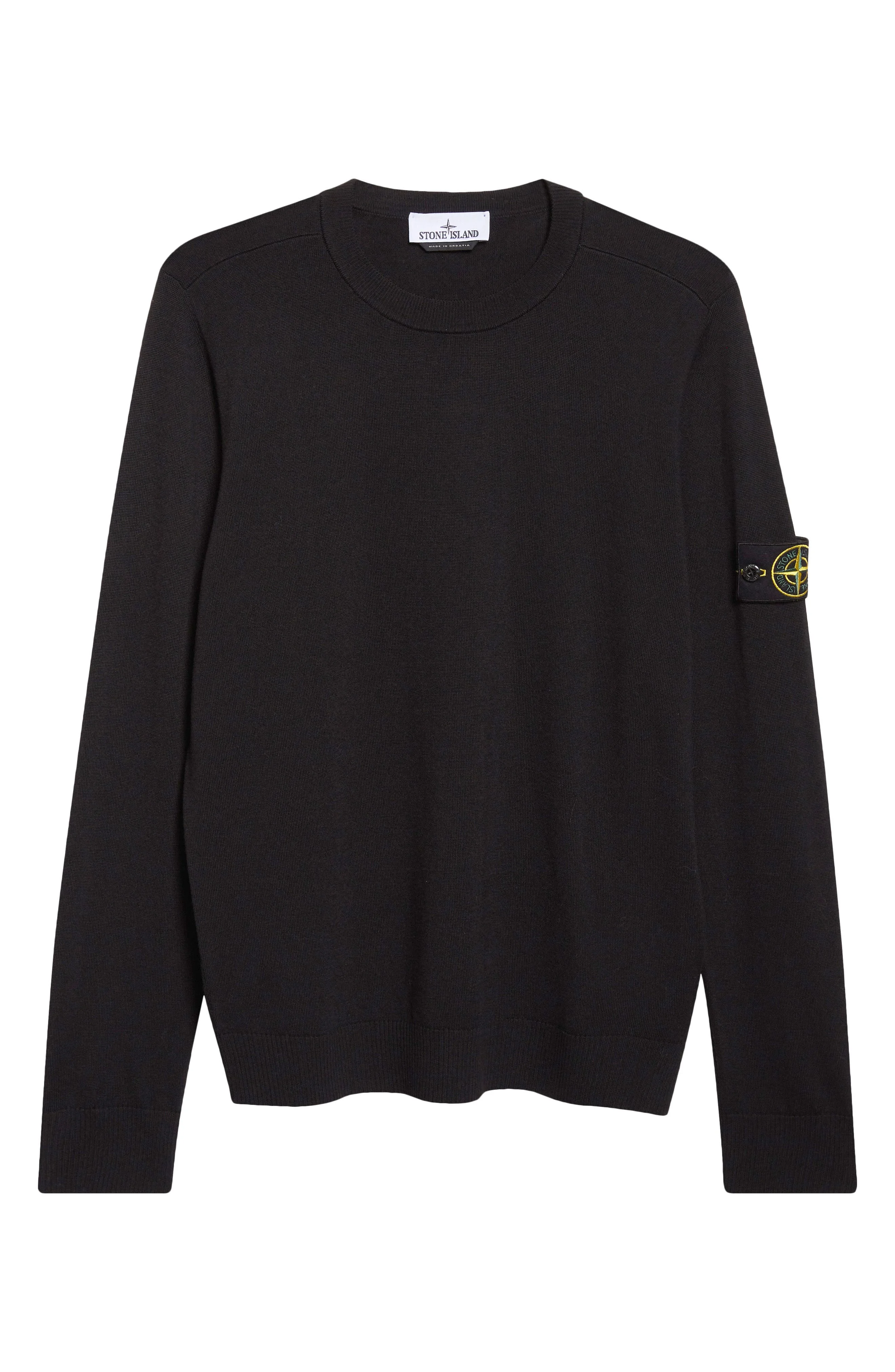 Stone Island Compass Patch Virgin Wool Crewneck Sweater in Black at Nordstrom - 1