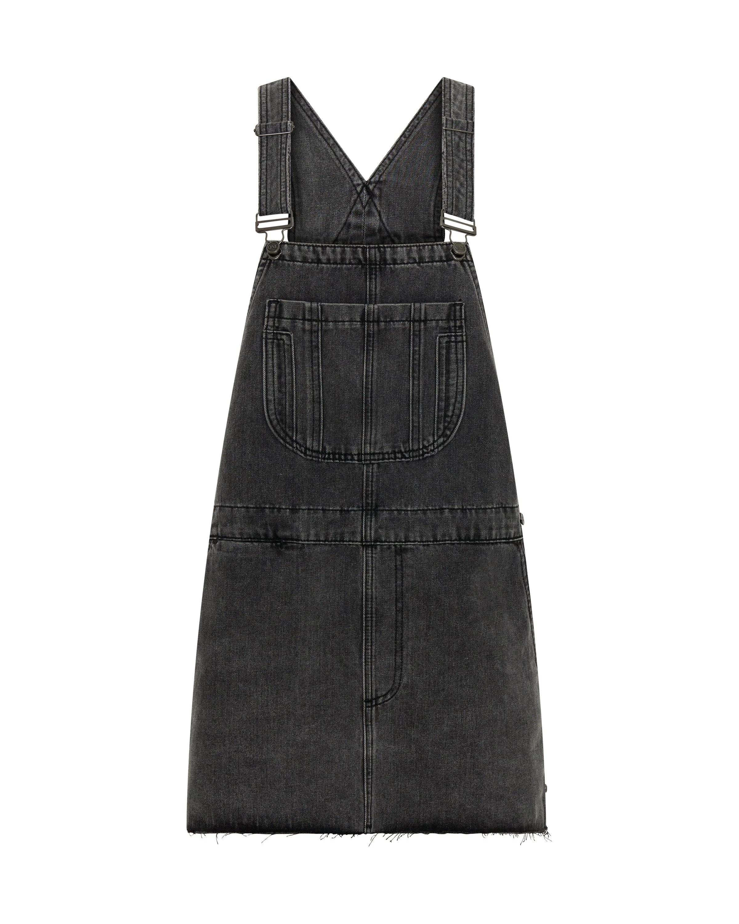 Raven Denim Mini Pini Dress - Washed Black - 1