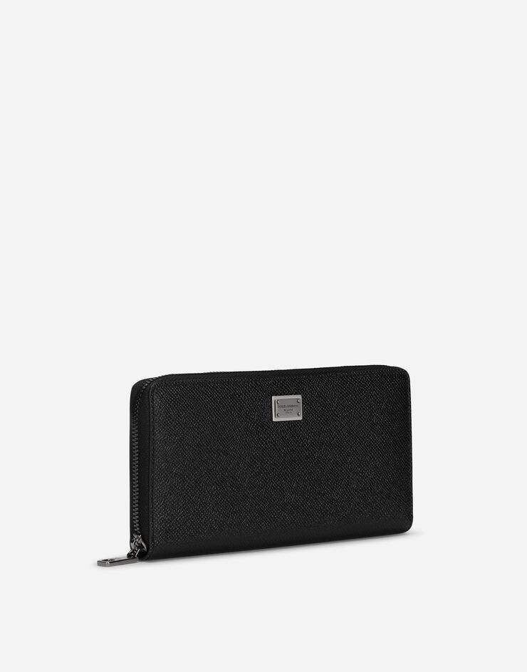 Calfskin zip-around wallet with branded plate - 2