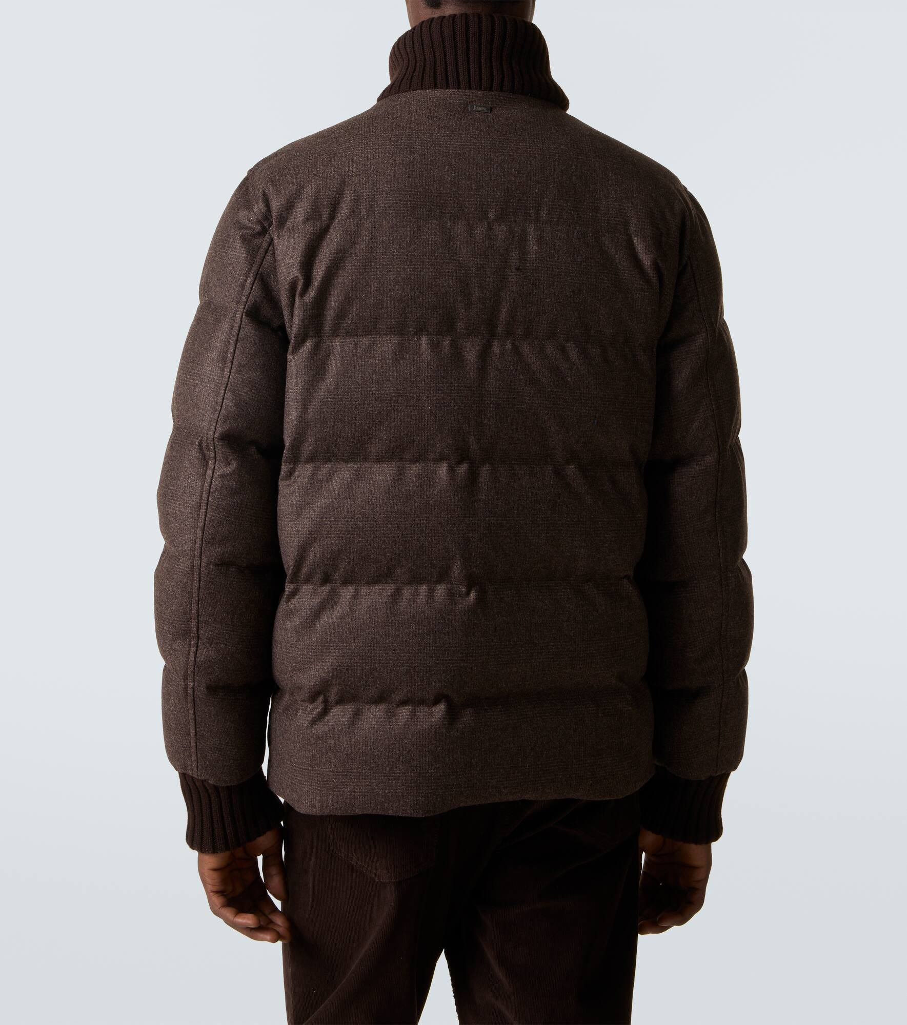 Checked wool and cashmere down jacket - 4