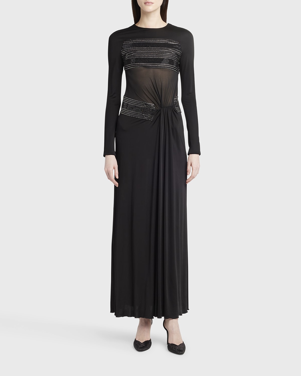 Crystal Sheer Midriff Jersey Gown - 2