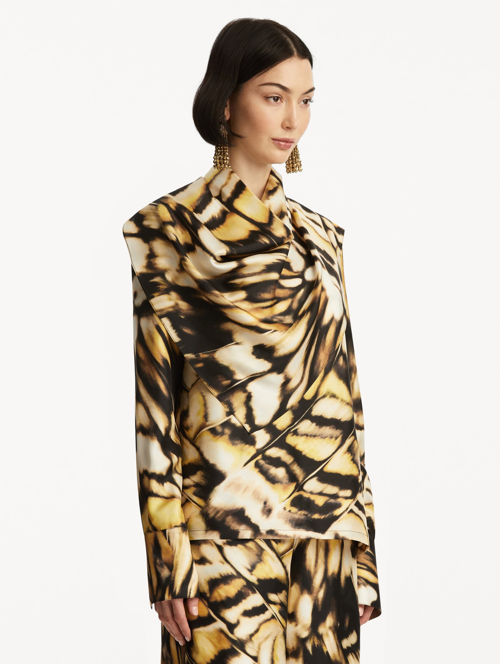 ABSTRACT BUTTERFLY SILK TWILL BLOUSE - 5