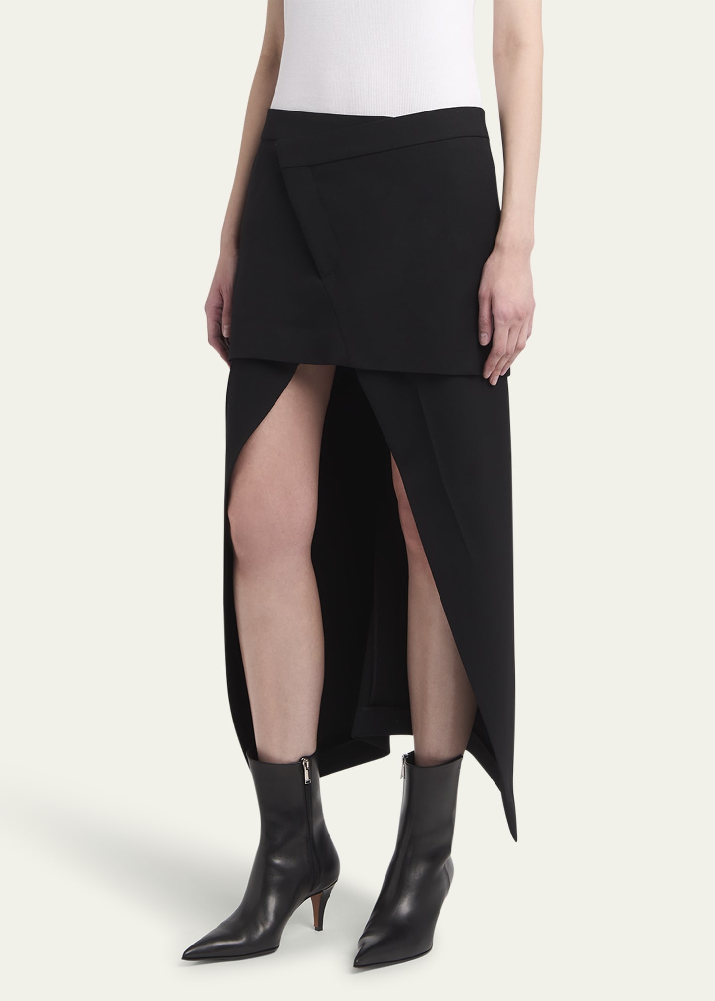 Layered High Low Wool Skirt - 4