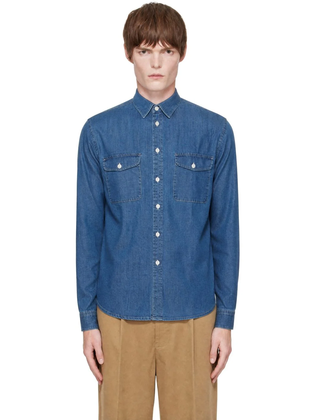 Blue Denim Long Sleeve Shirt - 1