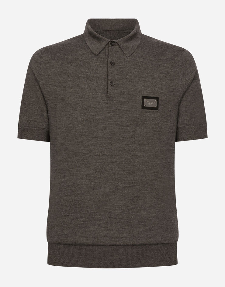 Wool polo-shirt with branded tag - 1