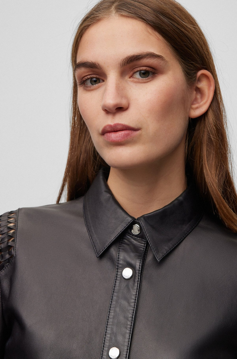 REGULAR-FIT BLOUSE IN LEATHER WITH WOVEN DETAILS 5