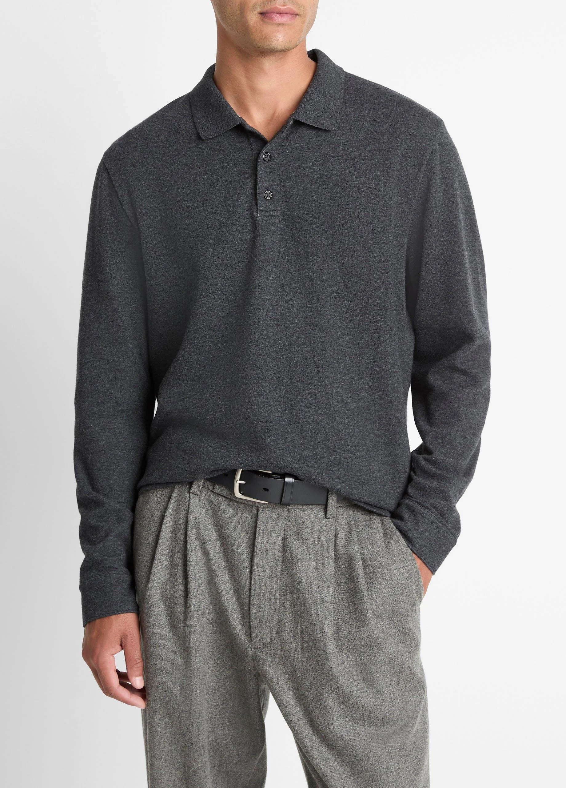 Heathered Double-Face Cotton-Blend Polo Shirt - 1