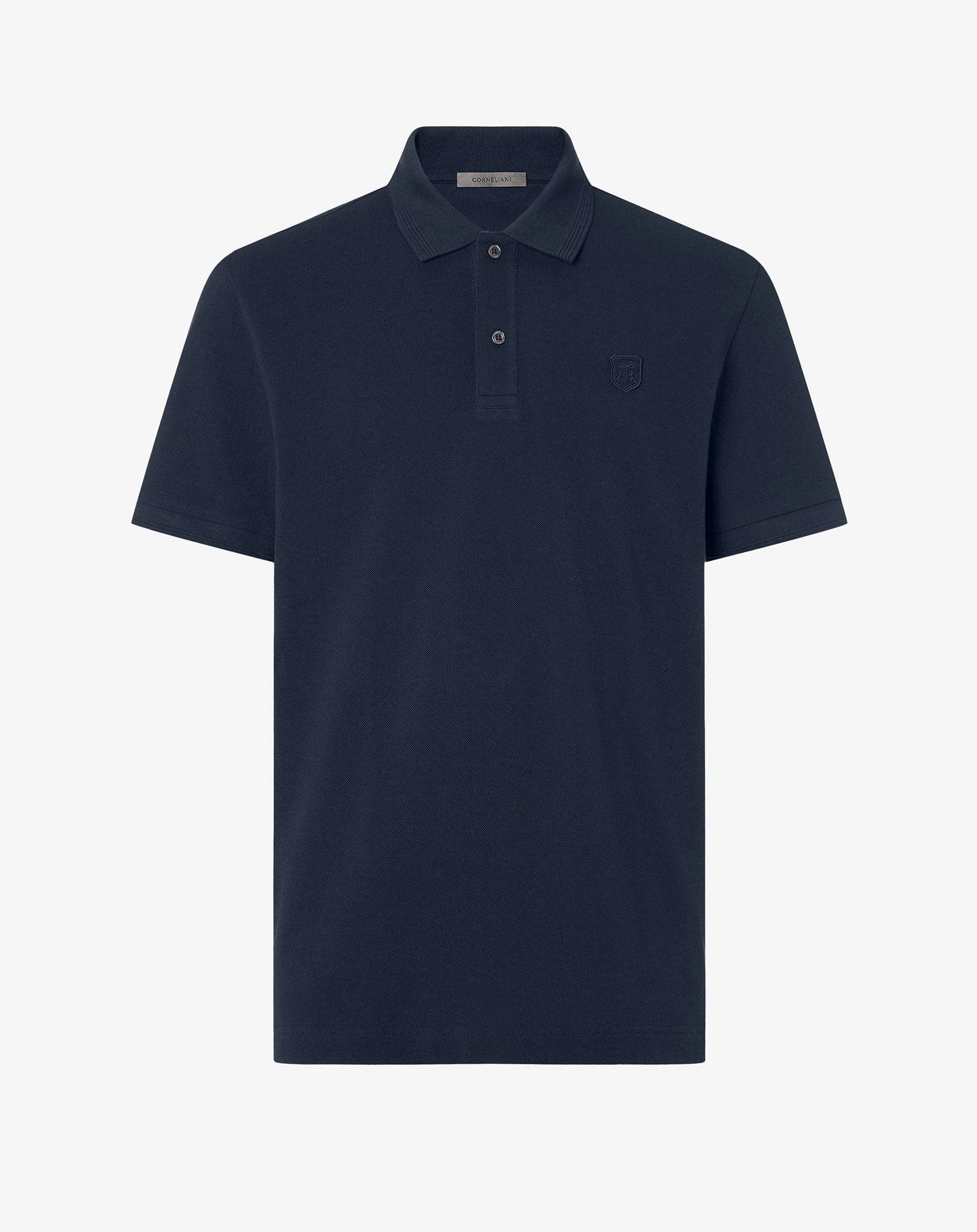 Blue button-up cotton pique polo shirt - 1