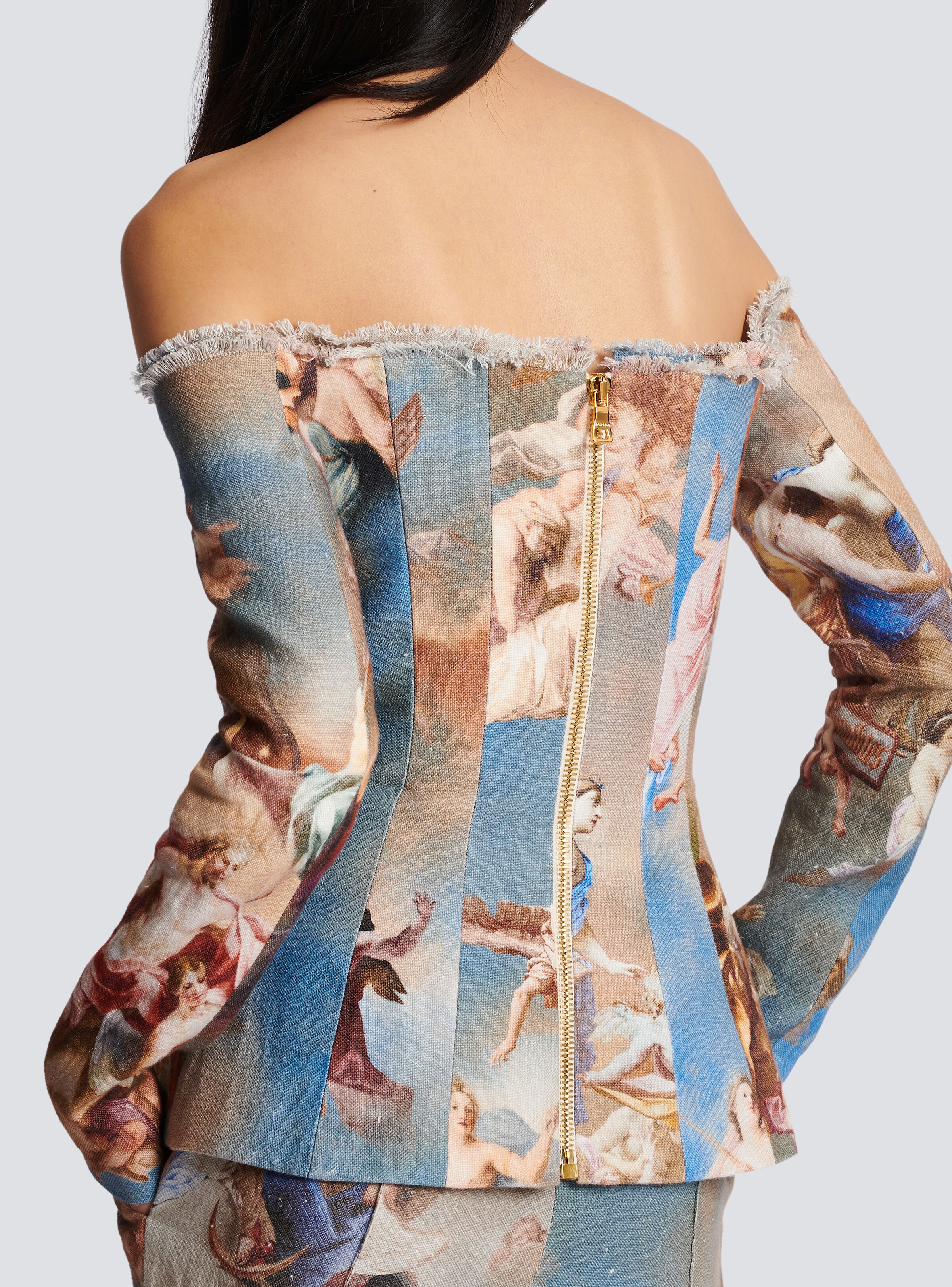 Sky printed off-the-shoulder canvas jacket - 8