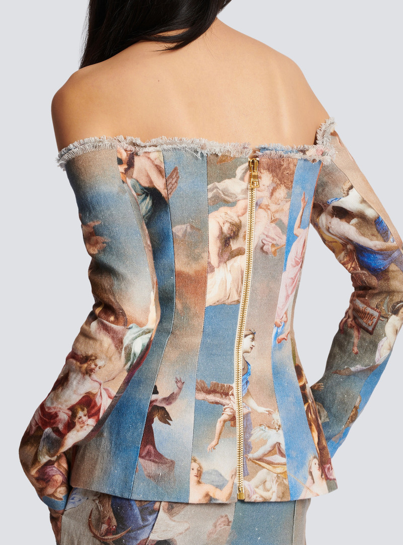 Sky printed off-the-shoulder canvas jacket 8