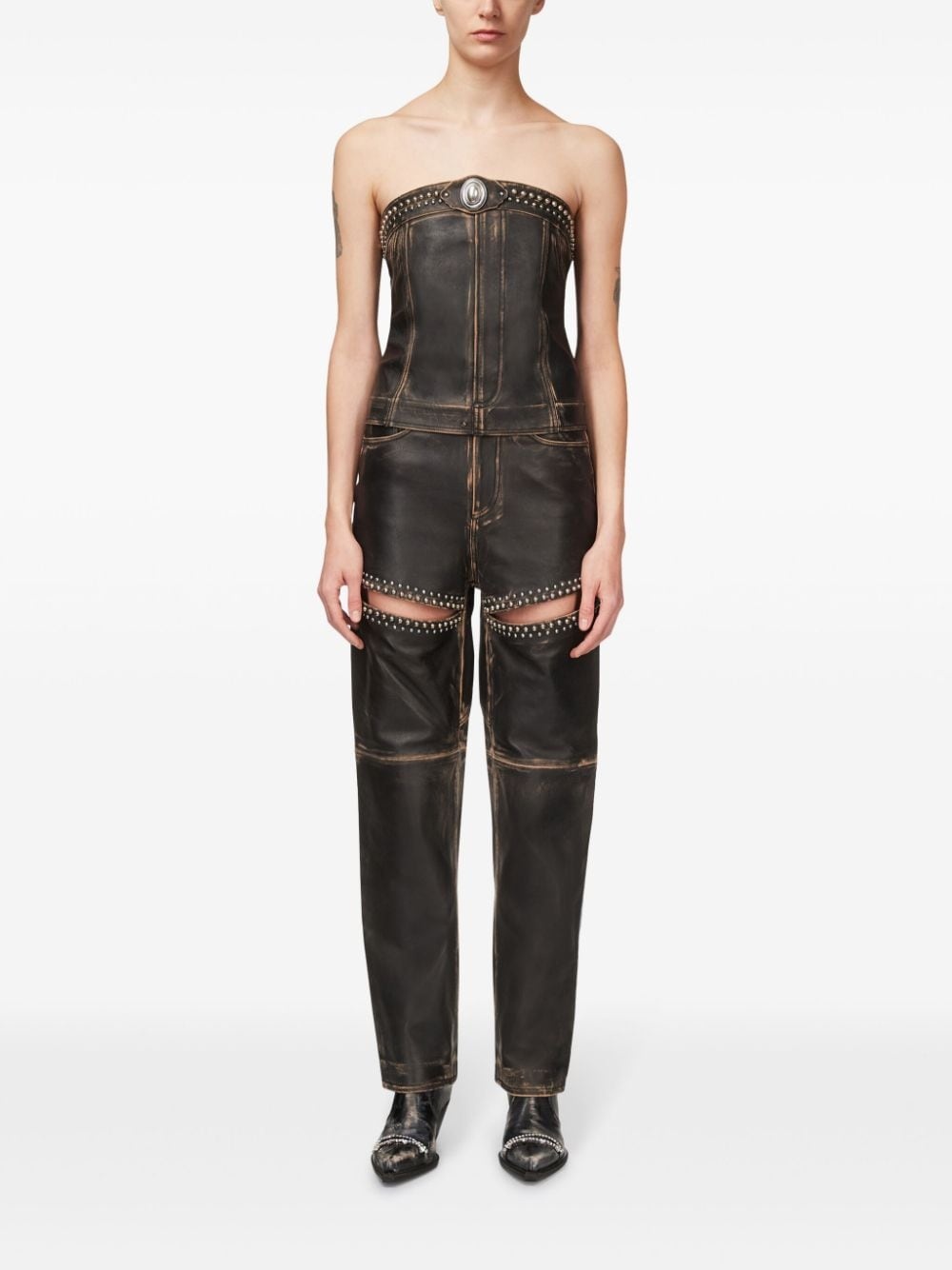Studded Leather Slit jeans - 3