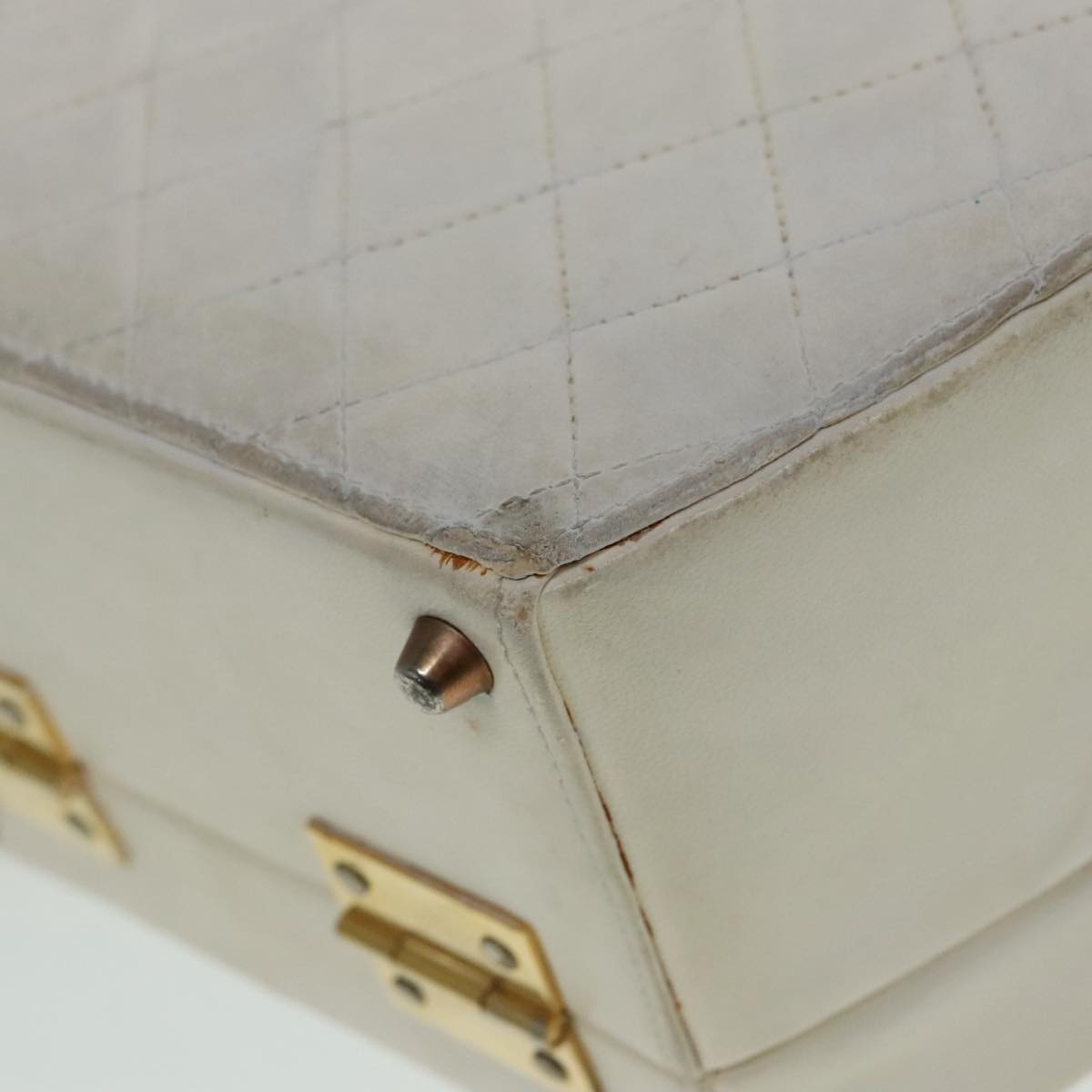 CHANEL Vanity Hand Bag Leather White CC - 9