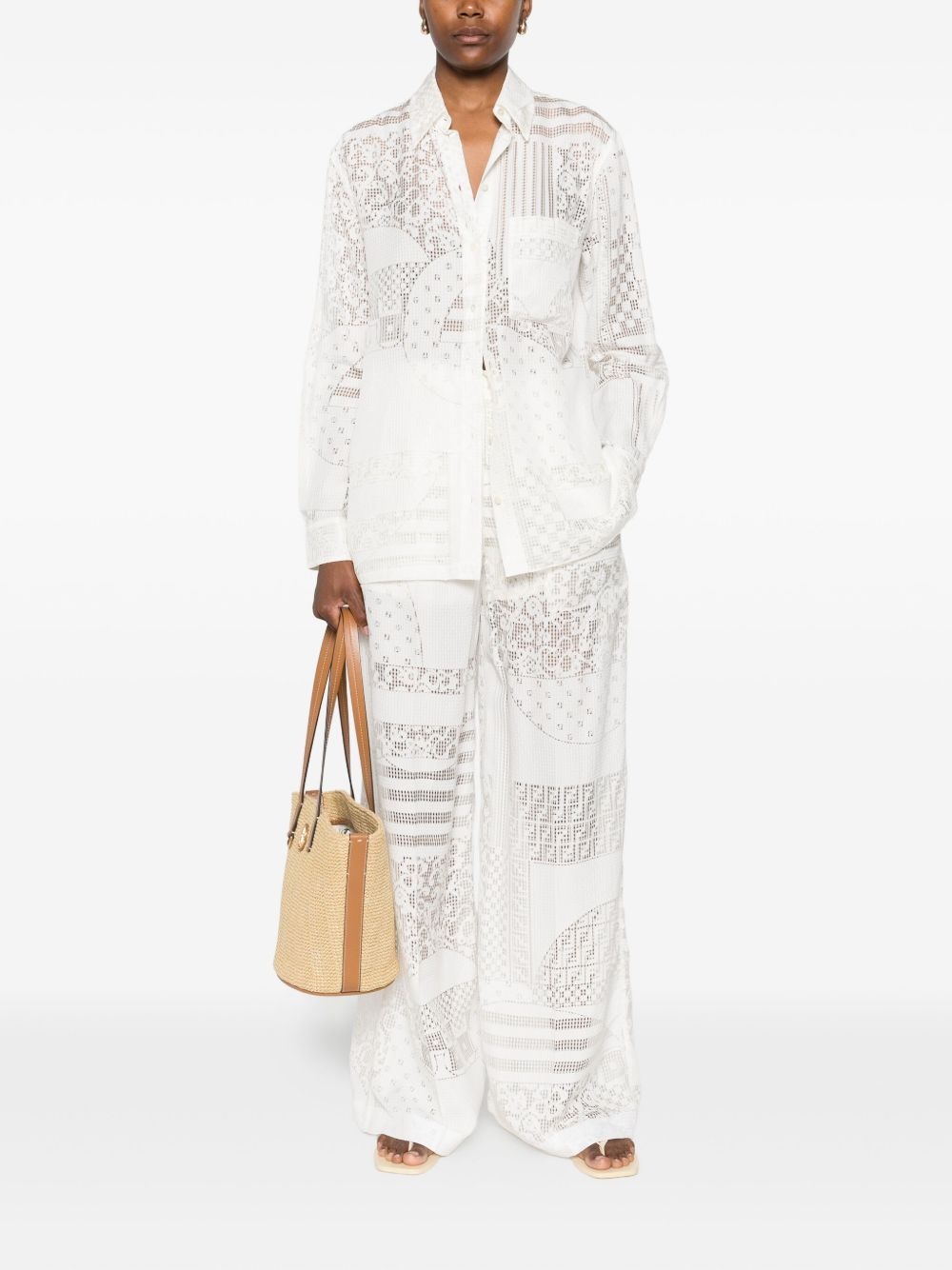 lace-panel shirt - 2