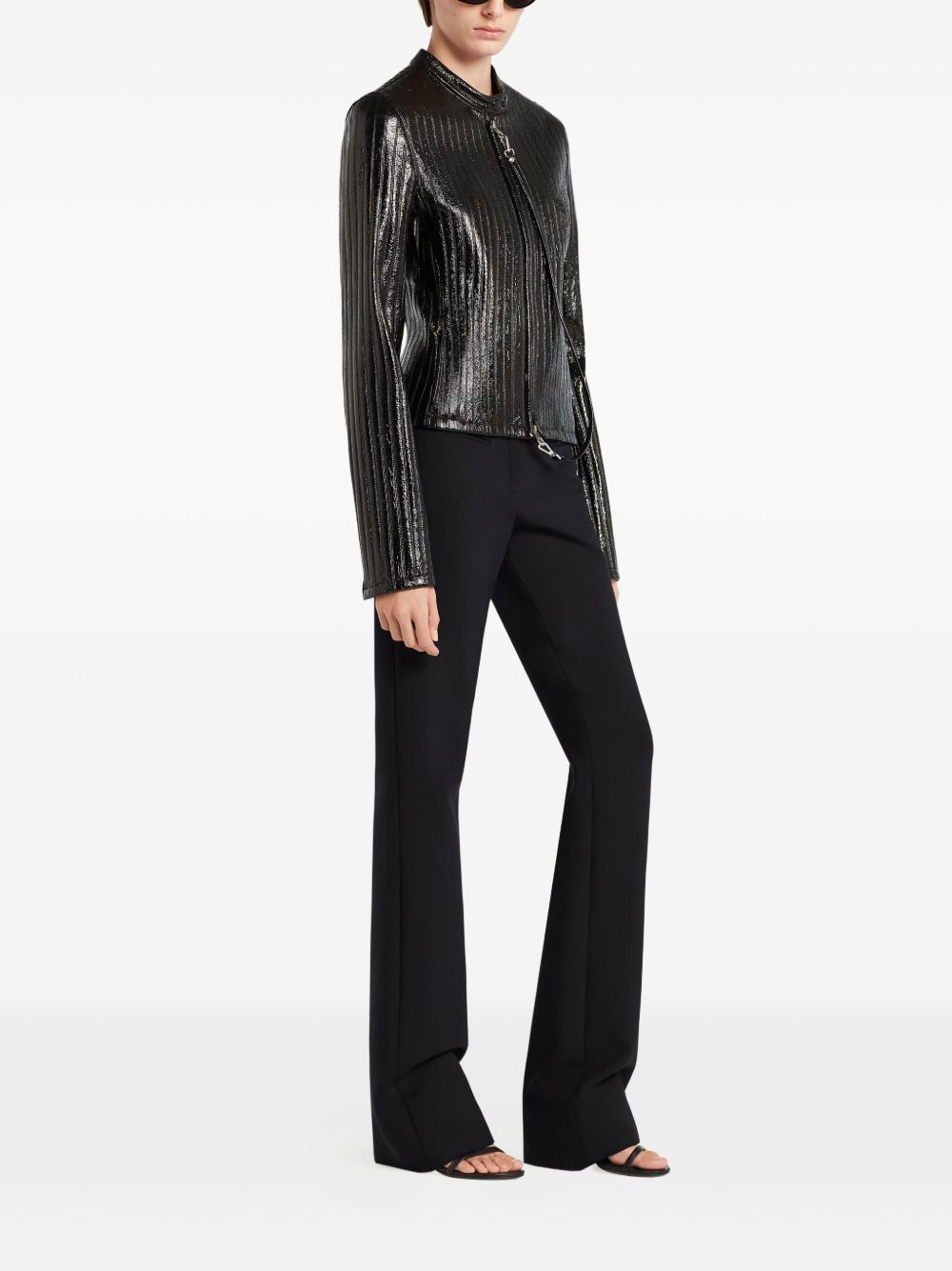 ribbed leather jacket - 3