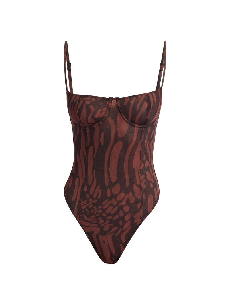 Women's Corset Demi Mesh Bodysuit - Java Warped Leopard 1