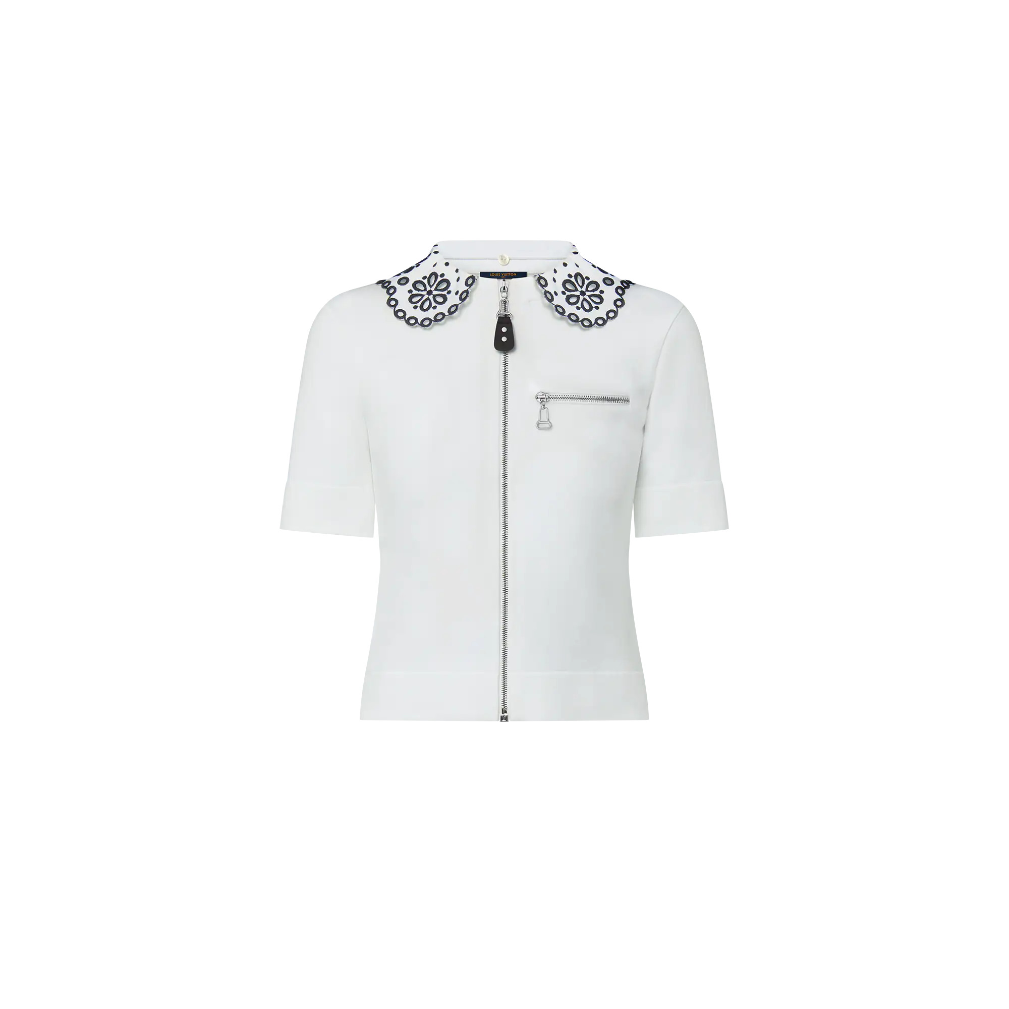 Broderie Collar Zip-Up Knit Top - 1