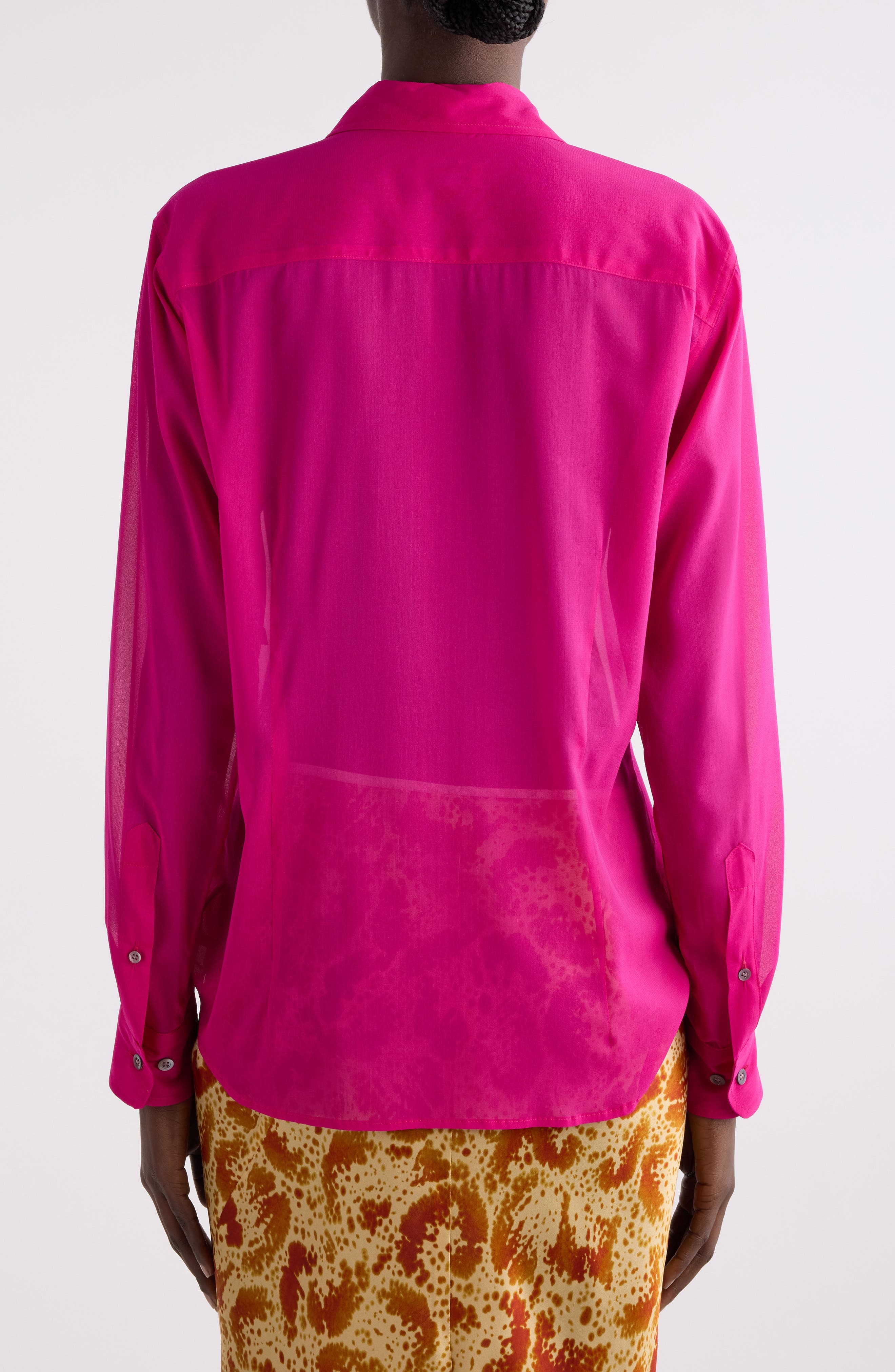 Dries Van Noten Chowy Stretch Silk Button-Up Shirt in Fuchsia at Nordstrom - 3