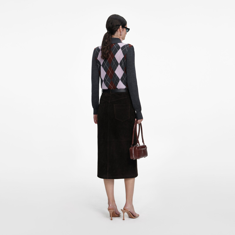 self-portrait Brown Suede Midi Skirt outlook