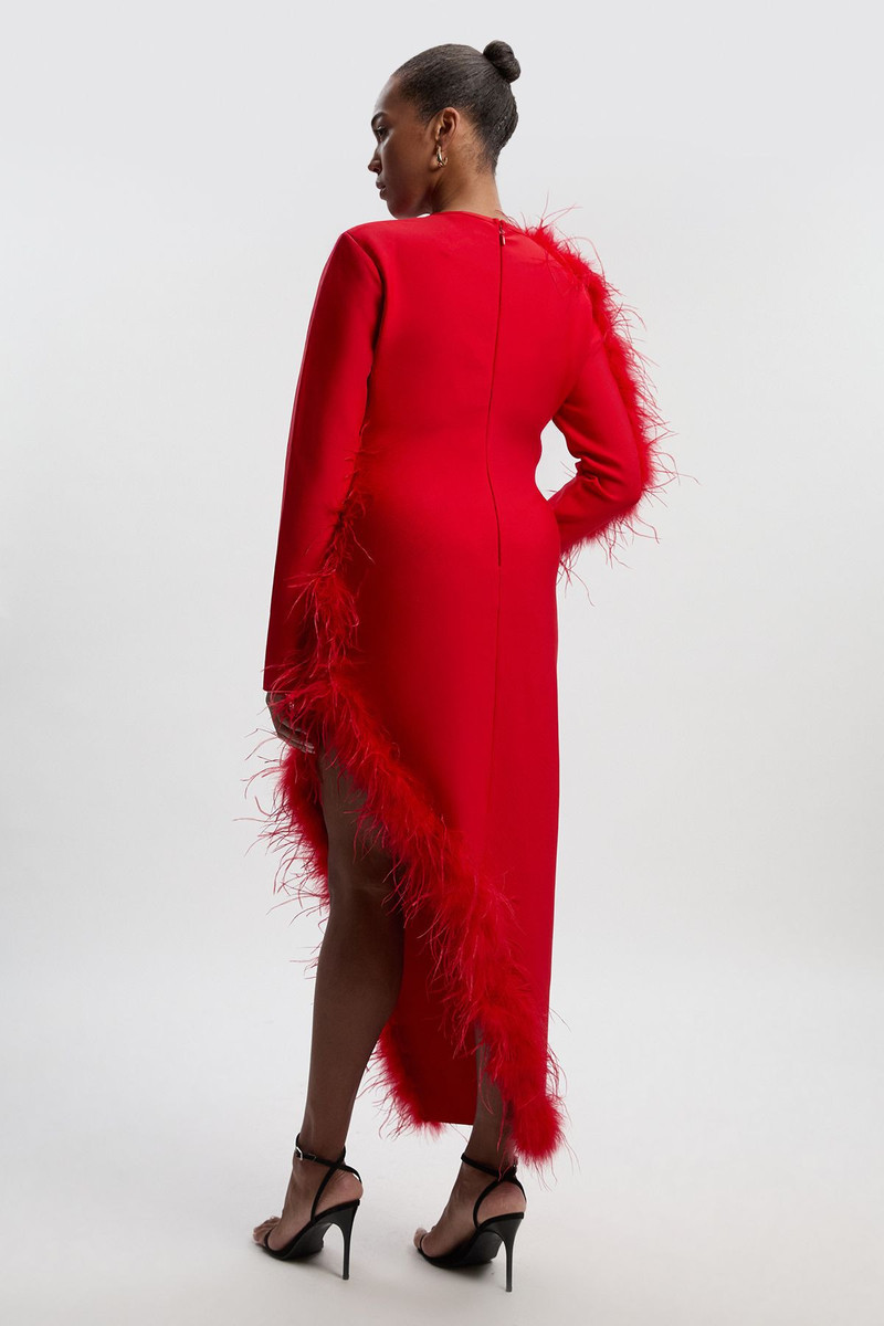 Plus Size Figure Form Bandage Knit Split Feather Hem Maxi Dress 5
