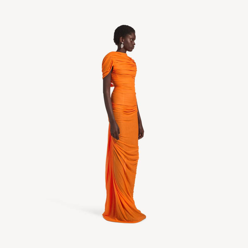 Women's Gathered Open Back Dress in Orange 3