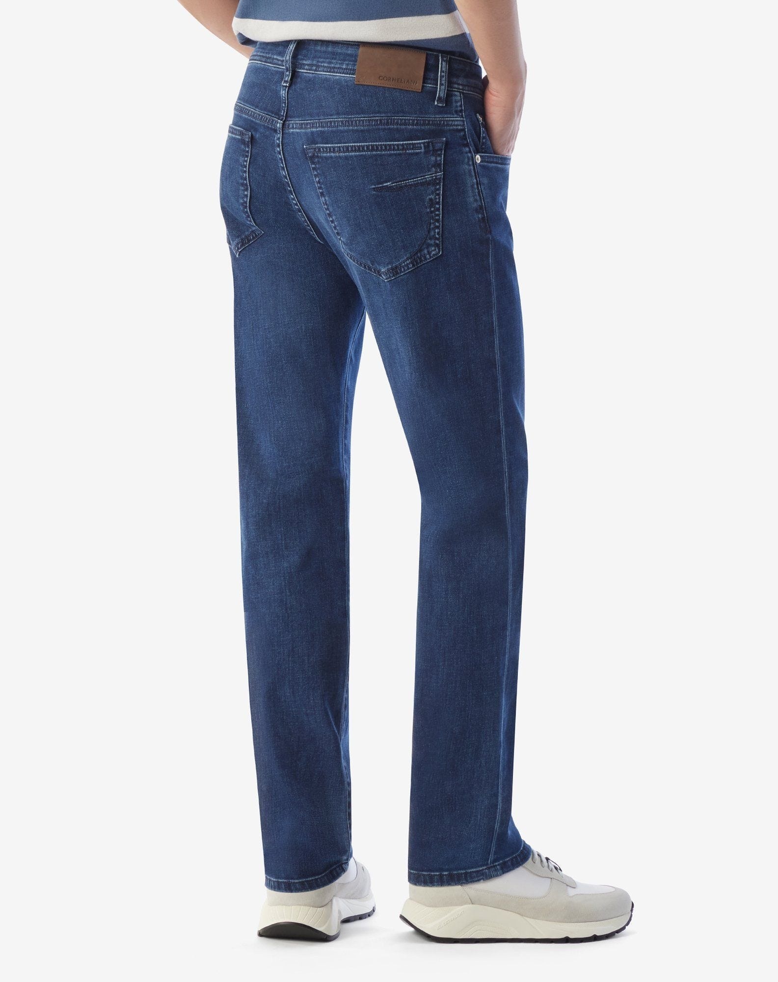 Blue stretch cotton 5-pocket trousers - 3