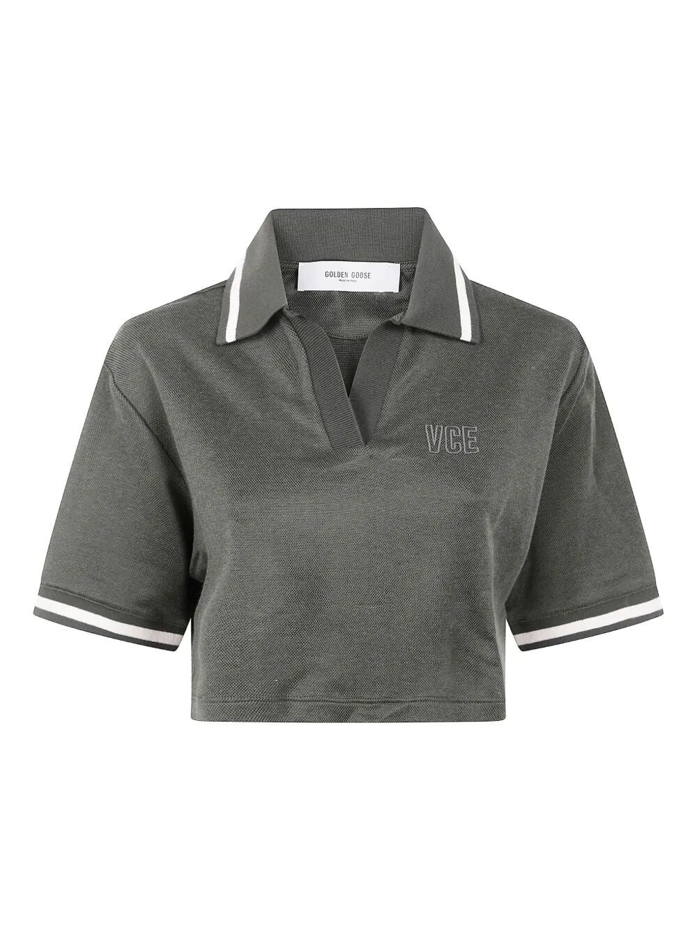 Golden Goose Women "Journey W`S" Medium Crop Polo Fluid Jersey Knitted Rib Micro Piquet Tonal Embroi - 4
