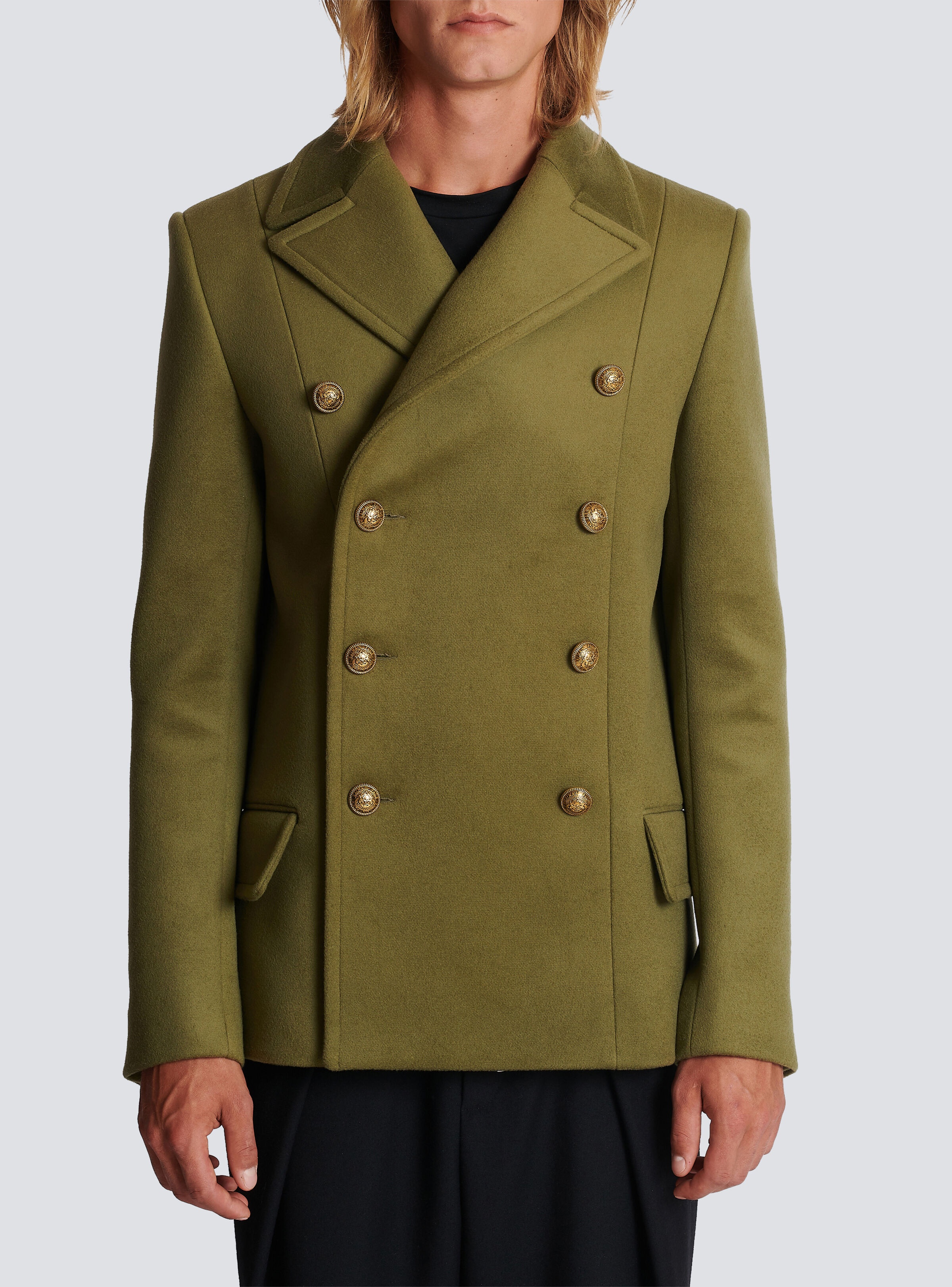 Double-breasted wool pea coat - 5