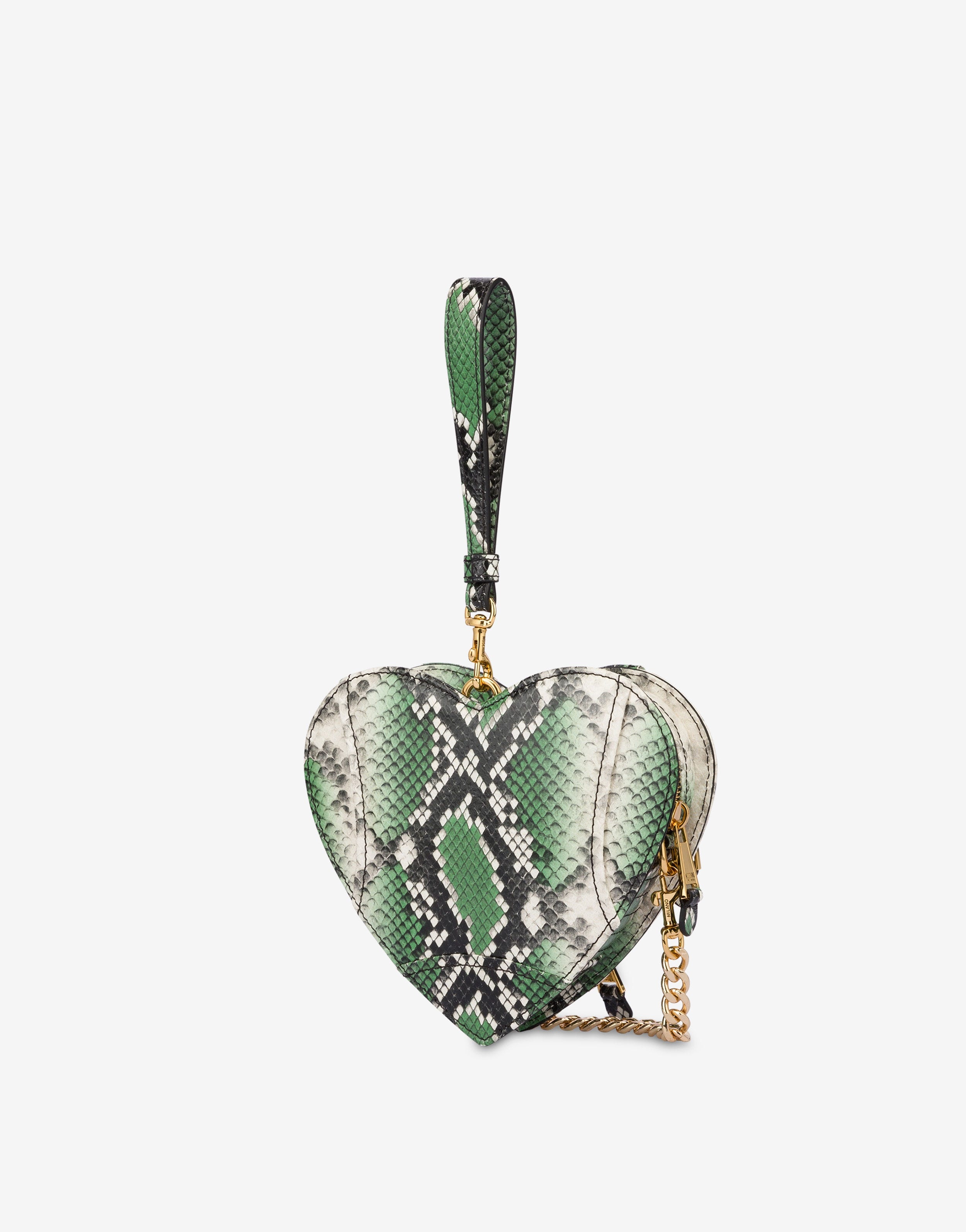 SMALL PYTHON-PRINT HEART BIKER BAG - 2