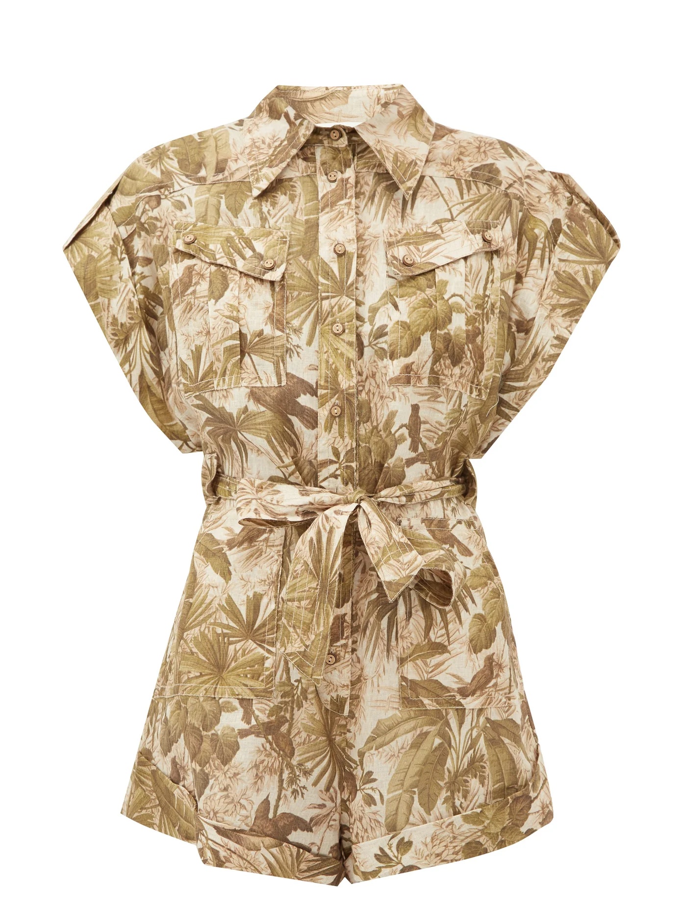 Brighton leaf-print belted canvas playsuit - 1