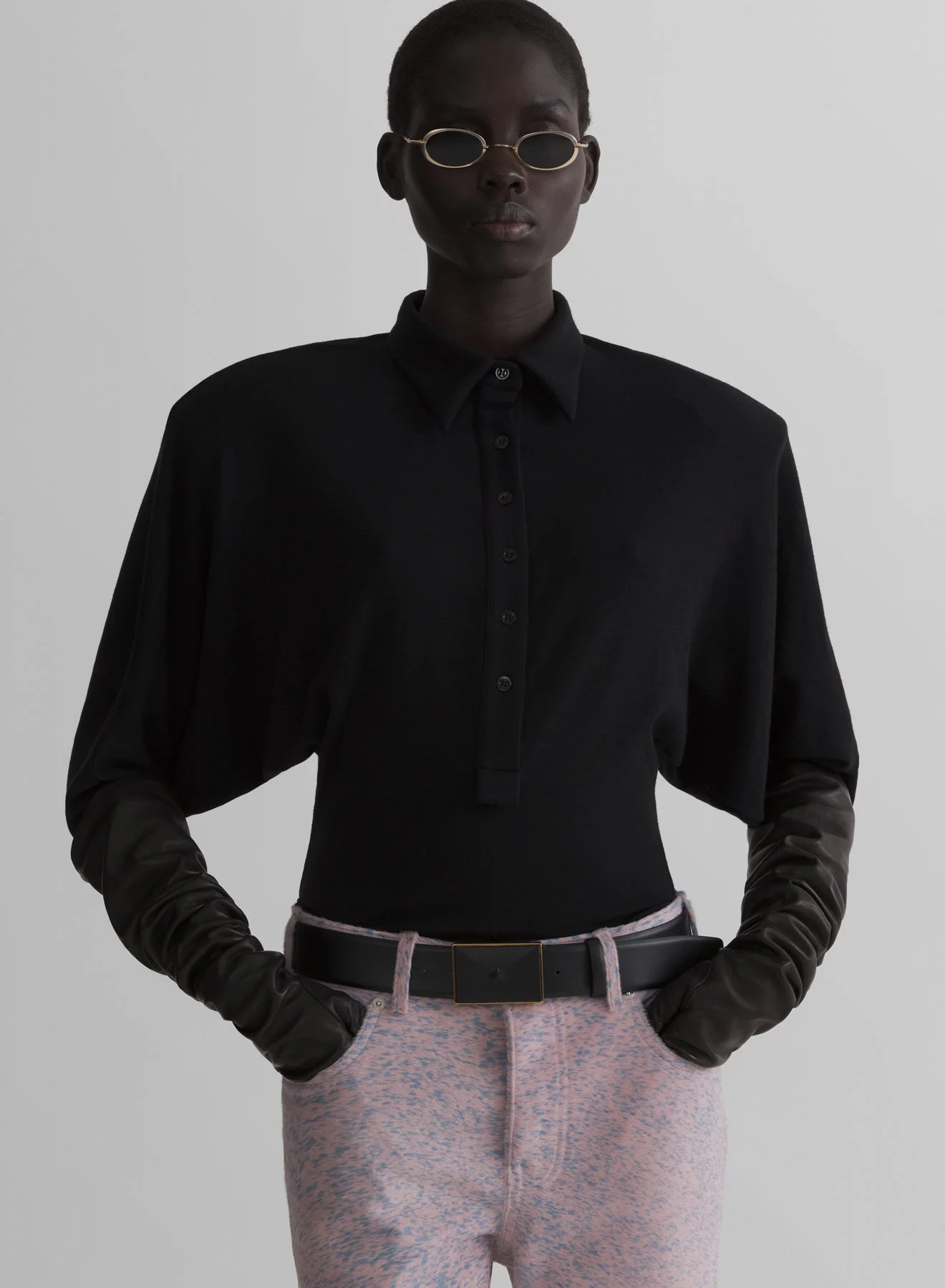black batsleeves polo bodysuit - 1