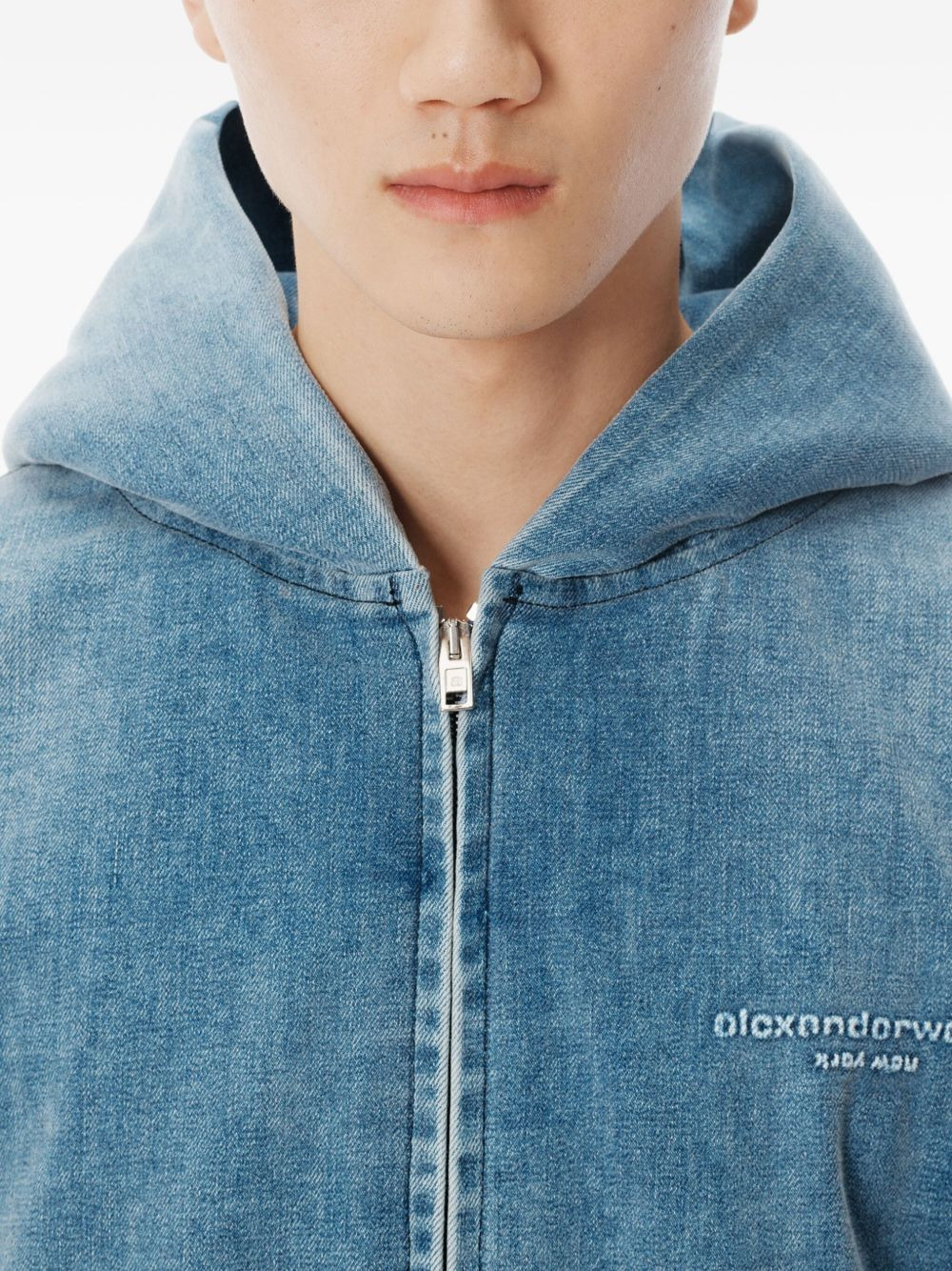 hooded zip-up denim jacket - 5