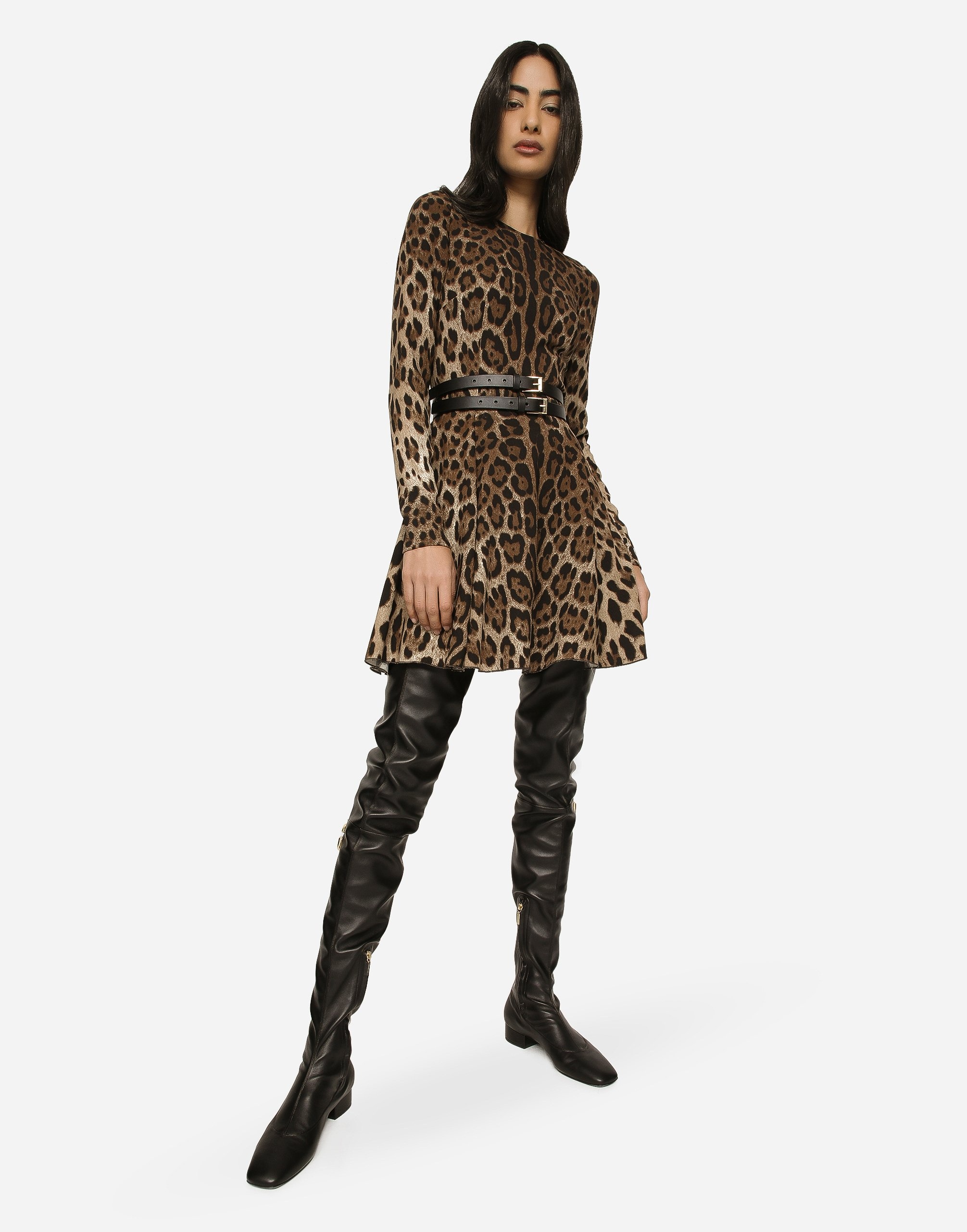 Short leopard-print cady dress - 2