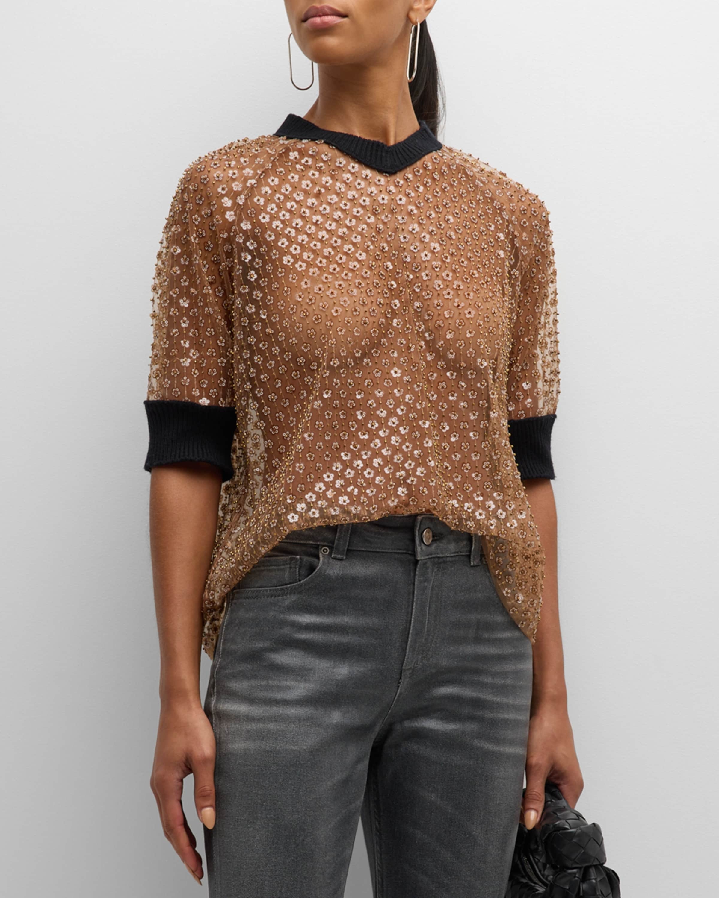 Pure Glam Sheer Floral Sequin Top - 2