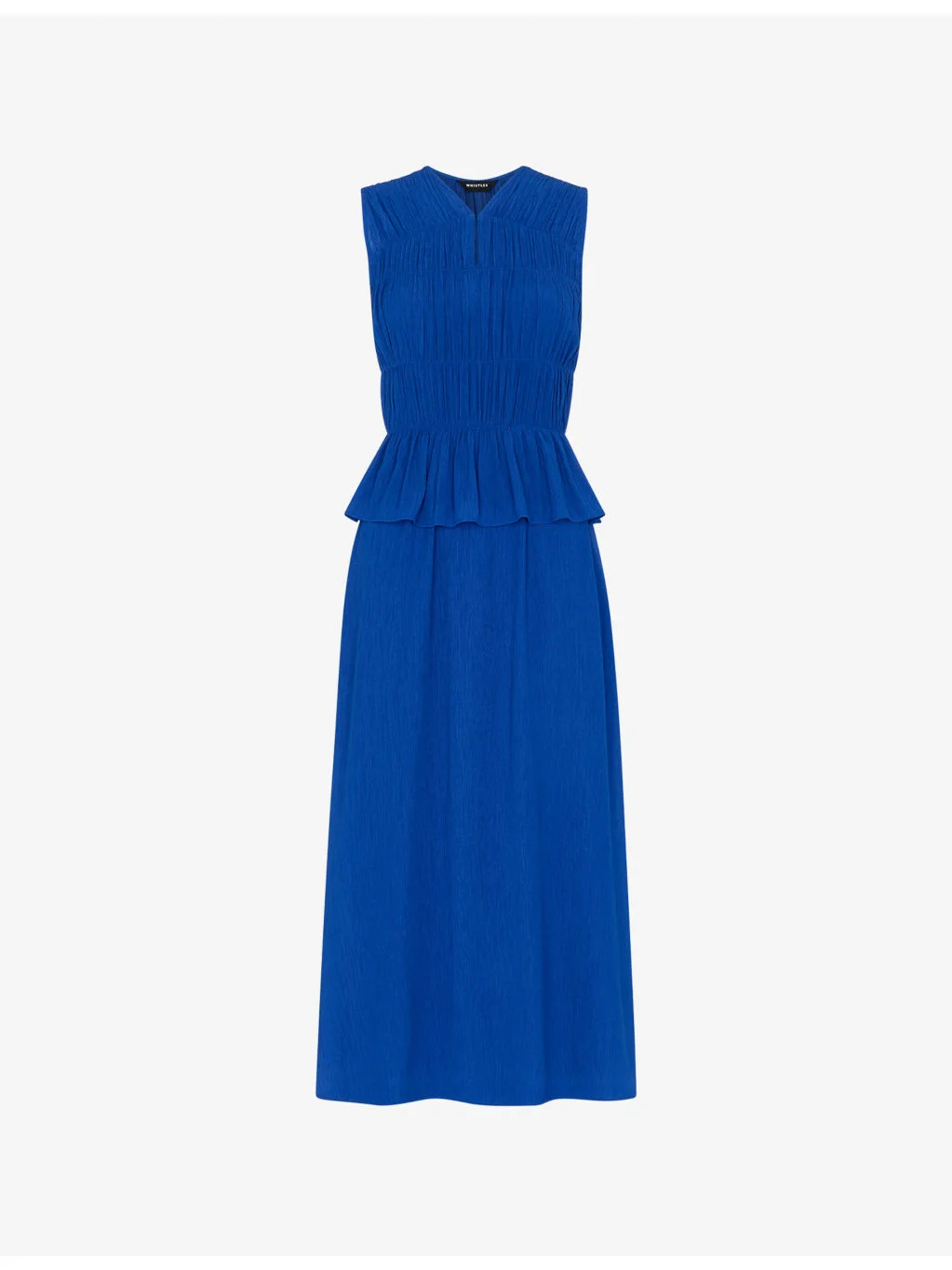 V-Neck Shirred Sleeveless Woven Midi Dress - 1