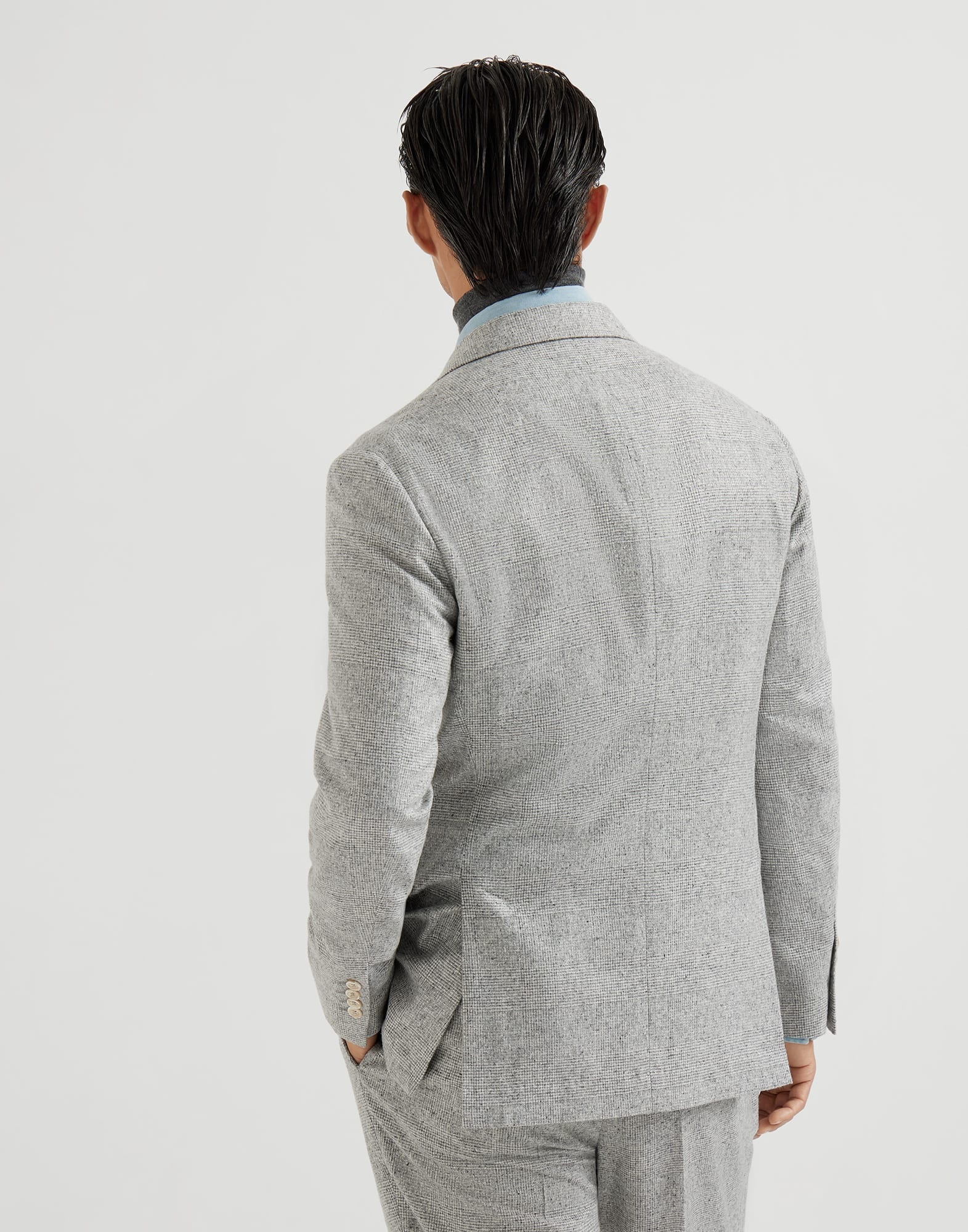 Silk, wool and cashmere flecked Prince of Wales flannel deconstructed blazer - 2