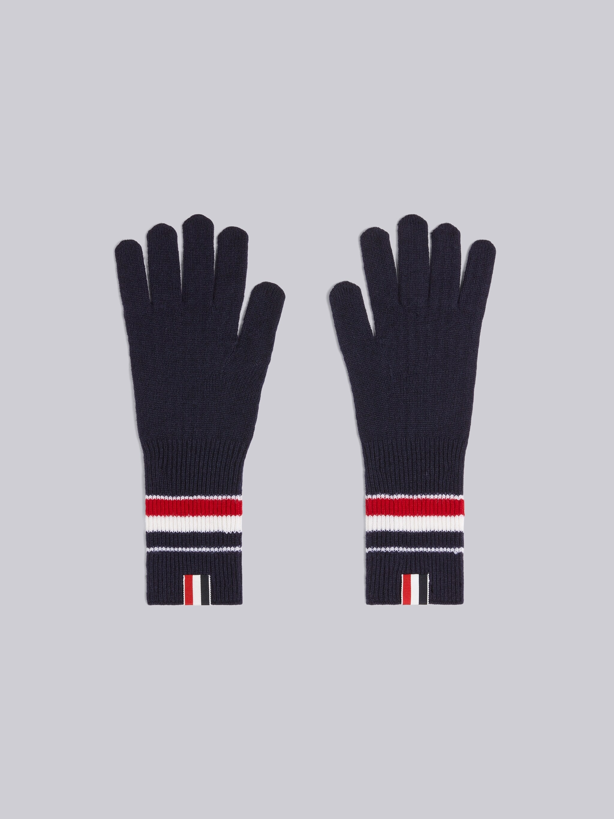 Navy Fine Merino Wool Multicolor Stripe Rib Gloves - 1