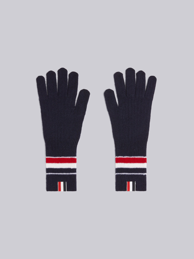 Navy Fine Merino Wool Multicolor Stripe Rib Gloves 1