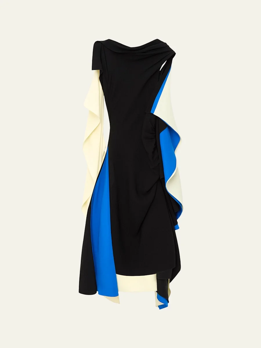 Asymmetric Colorblock Draped High-Low Dress - 1