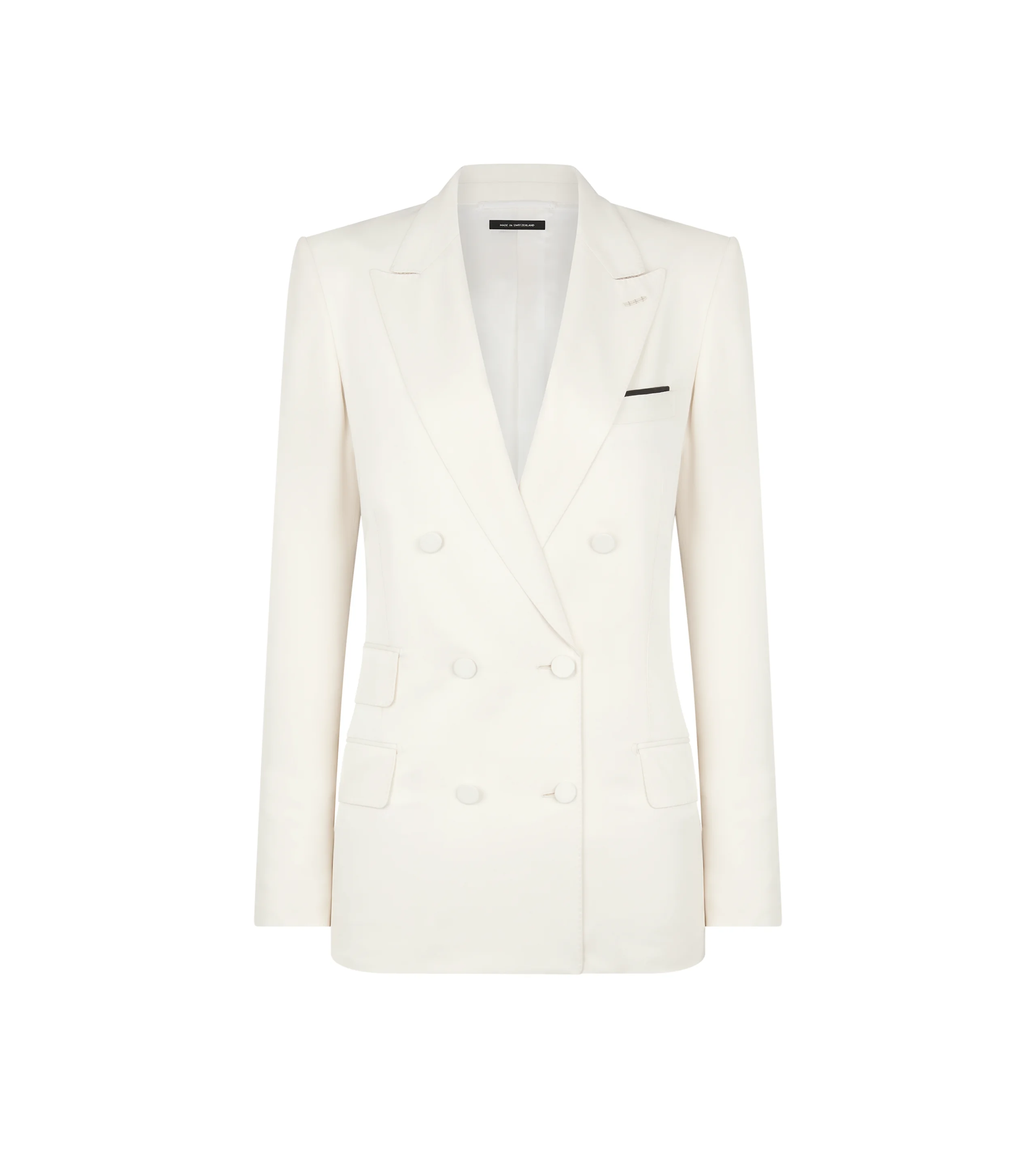 DOUBLE BREASTED PEAK LAPEL HEAVY SILK TWILL JACKET - 1
