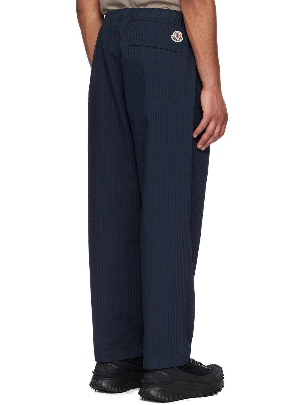 Navy Belted Seersucker Trousers - 3