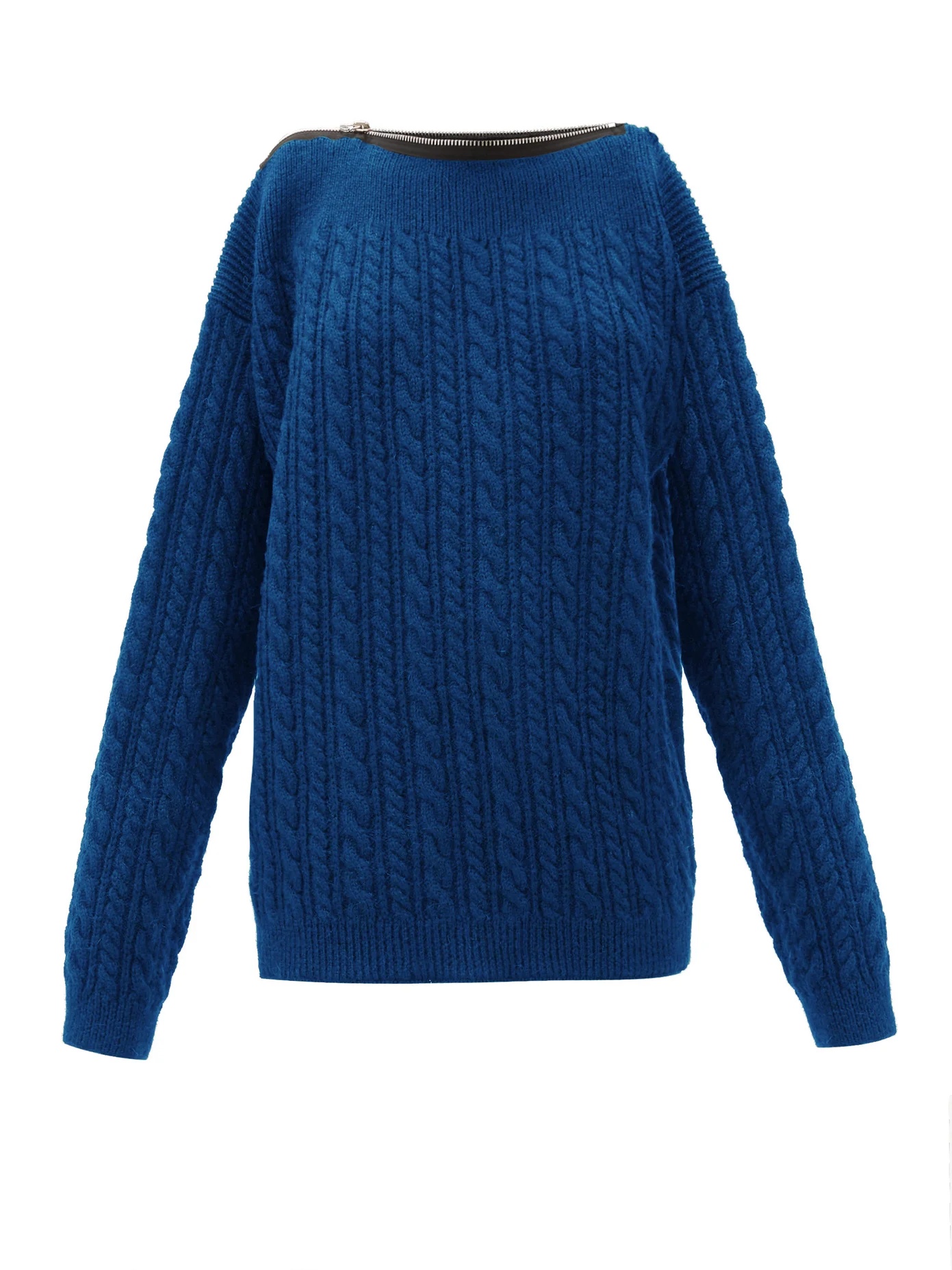 Zipped-neckline cable-knit wool sweater - 1