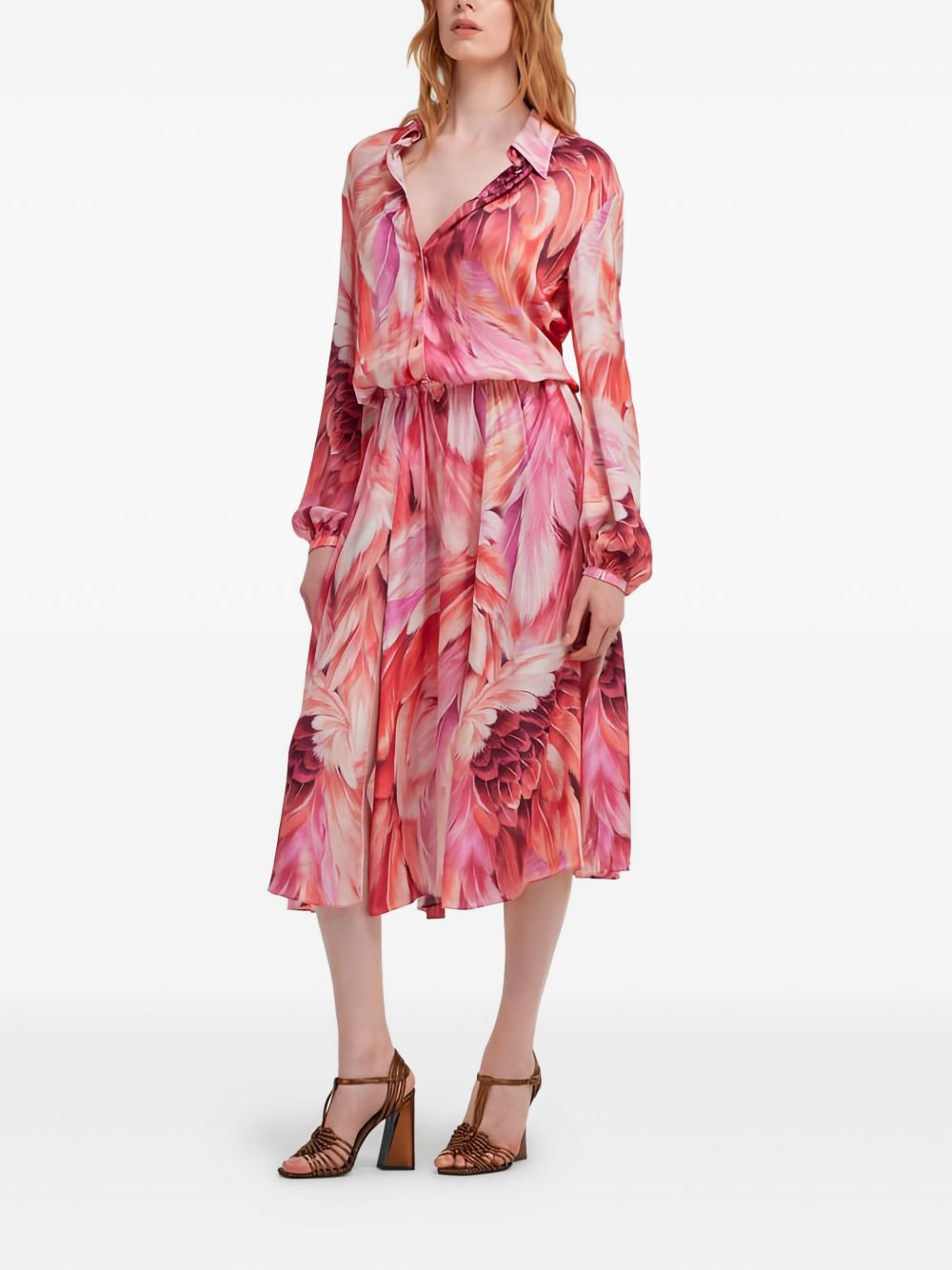 feather-print button-down midi dress - 3