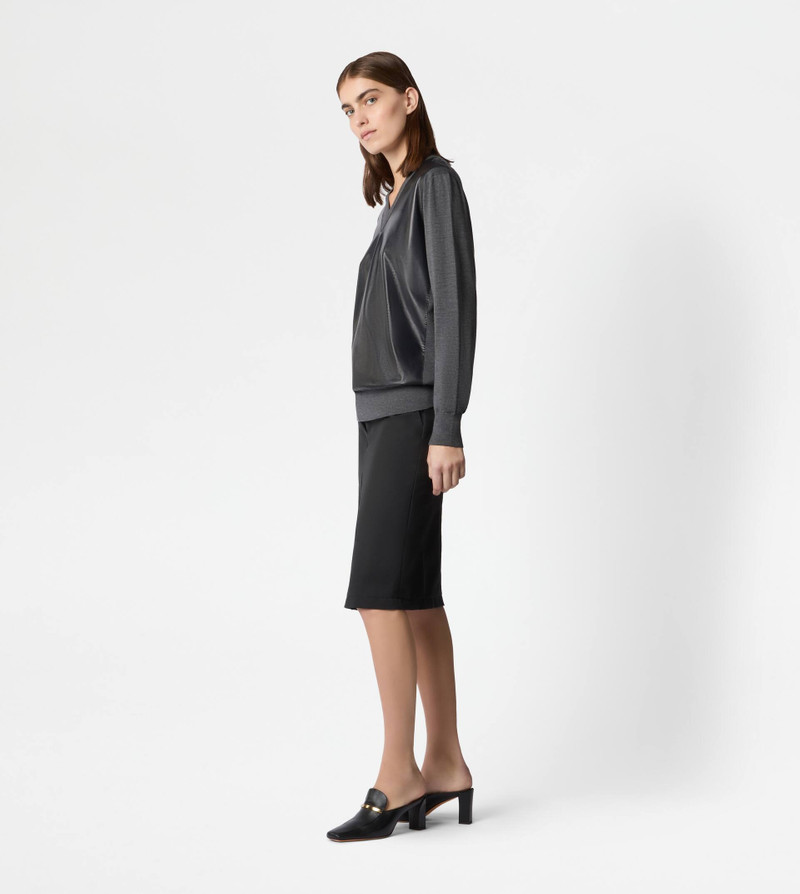Tod's V-NECK PULLOVER WITH LEATHER INSERTS - GREY outlook