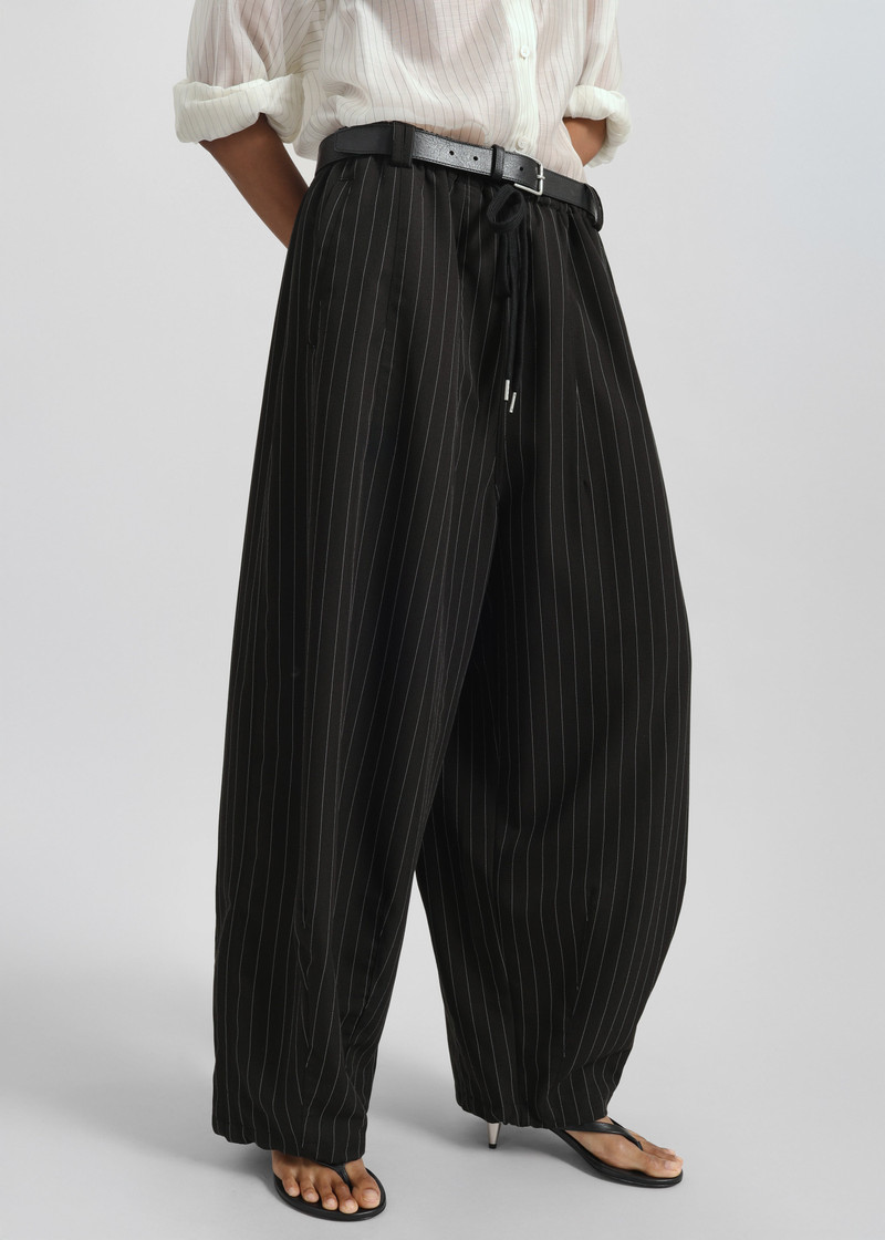 Rilton Drawstring Pants - Black/White Pinstripe 3