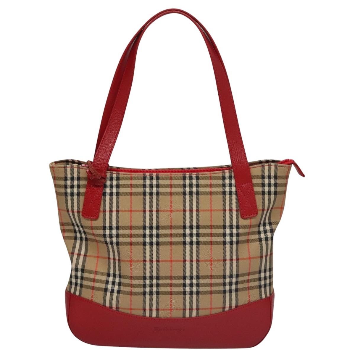 Burberry Nova Check Hand Bag Canvas Leather Beige Red Gold - 13