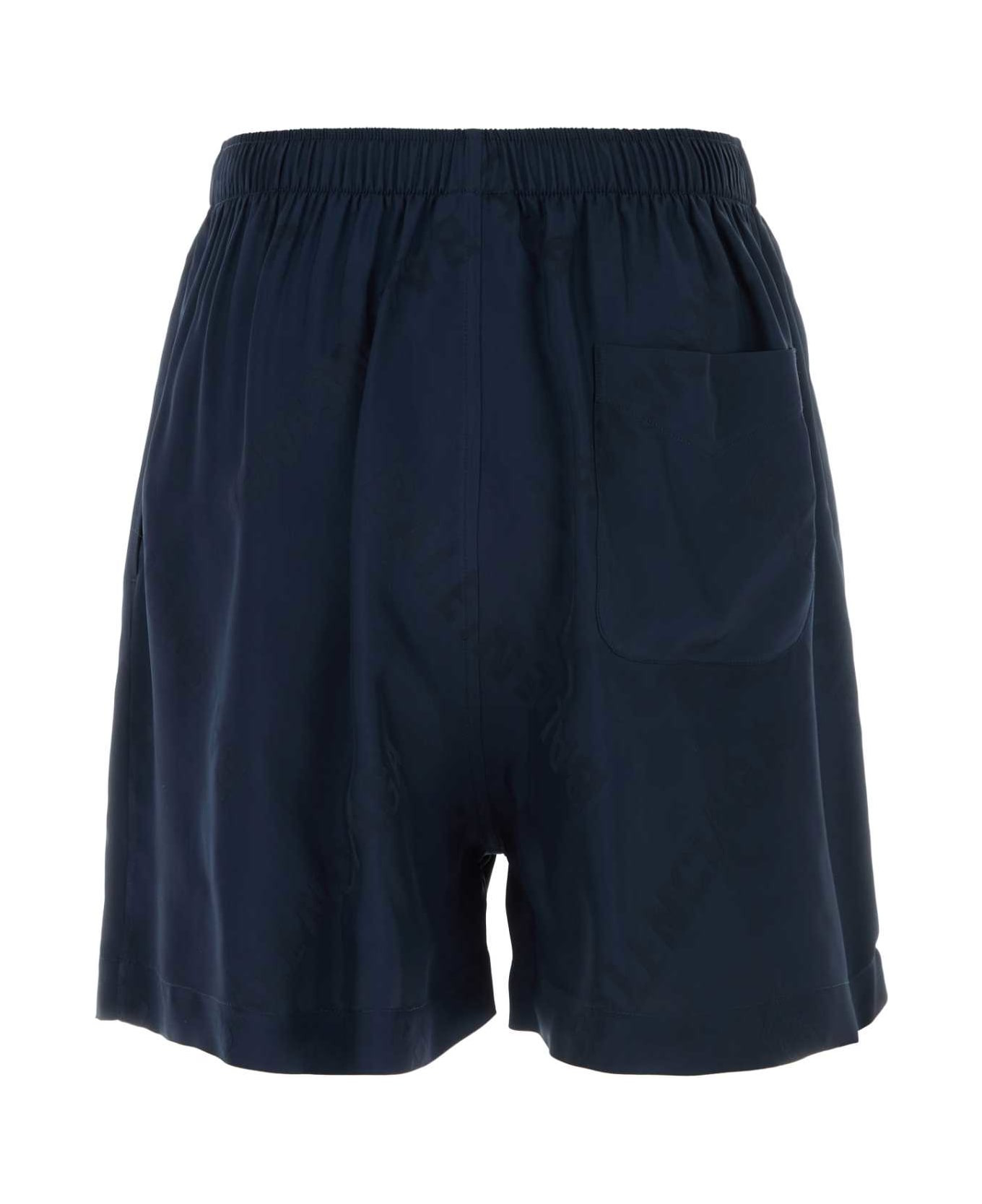 Navy Blue Satin Bermuda Shorts - 2
