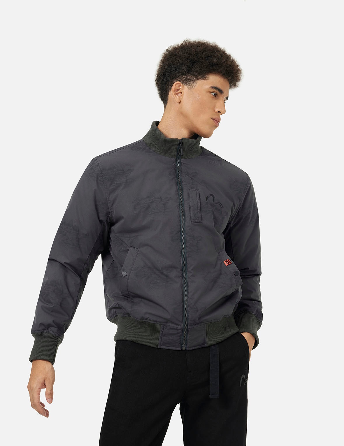 Allover Crinkle Logo Print Regular Fit Padded Bomber Jacket - 5